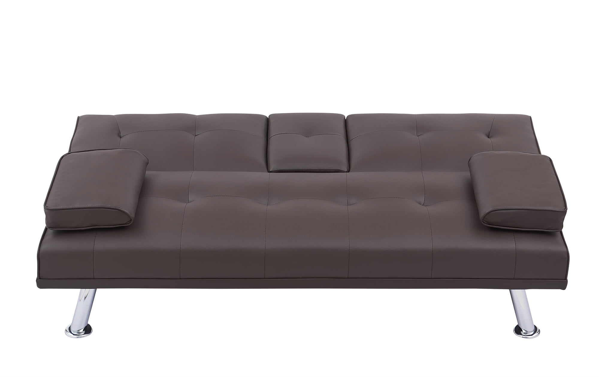 Aukfa Leather Futon Sofa Bed Modern Convertible Couch Folding Chaise with 2 Cup Holders, Brown - Image 13