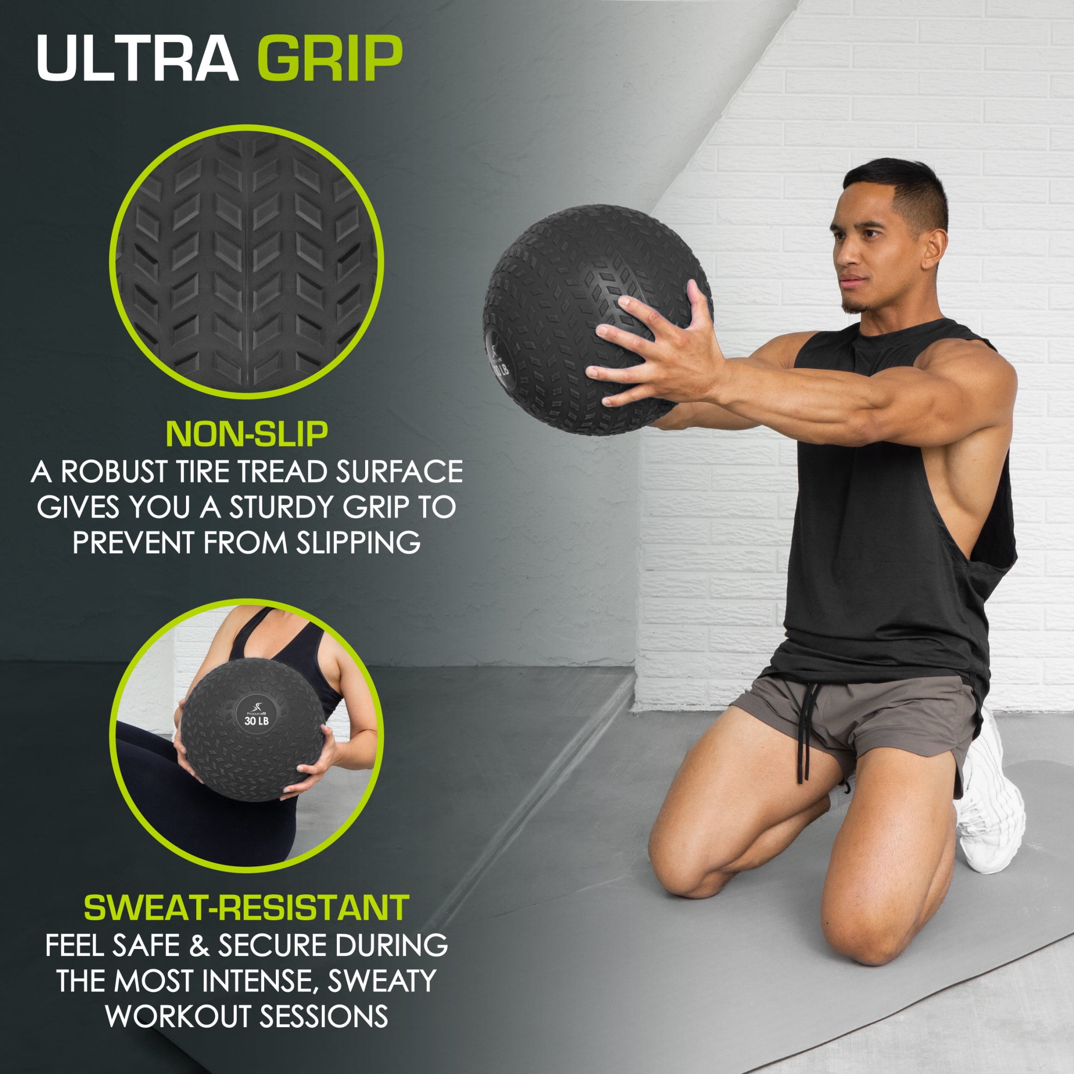 ProsourceFit Tread Slam Medicine Balls w/ Ultra Grip for Weighted Workouts, 30 lb - Image 3