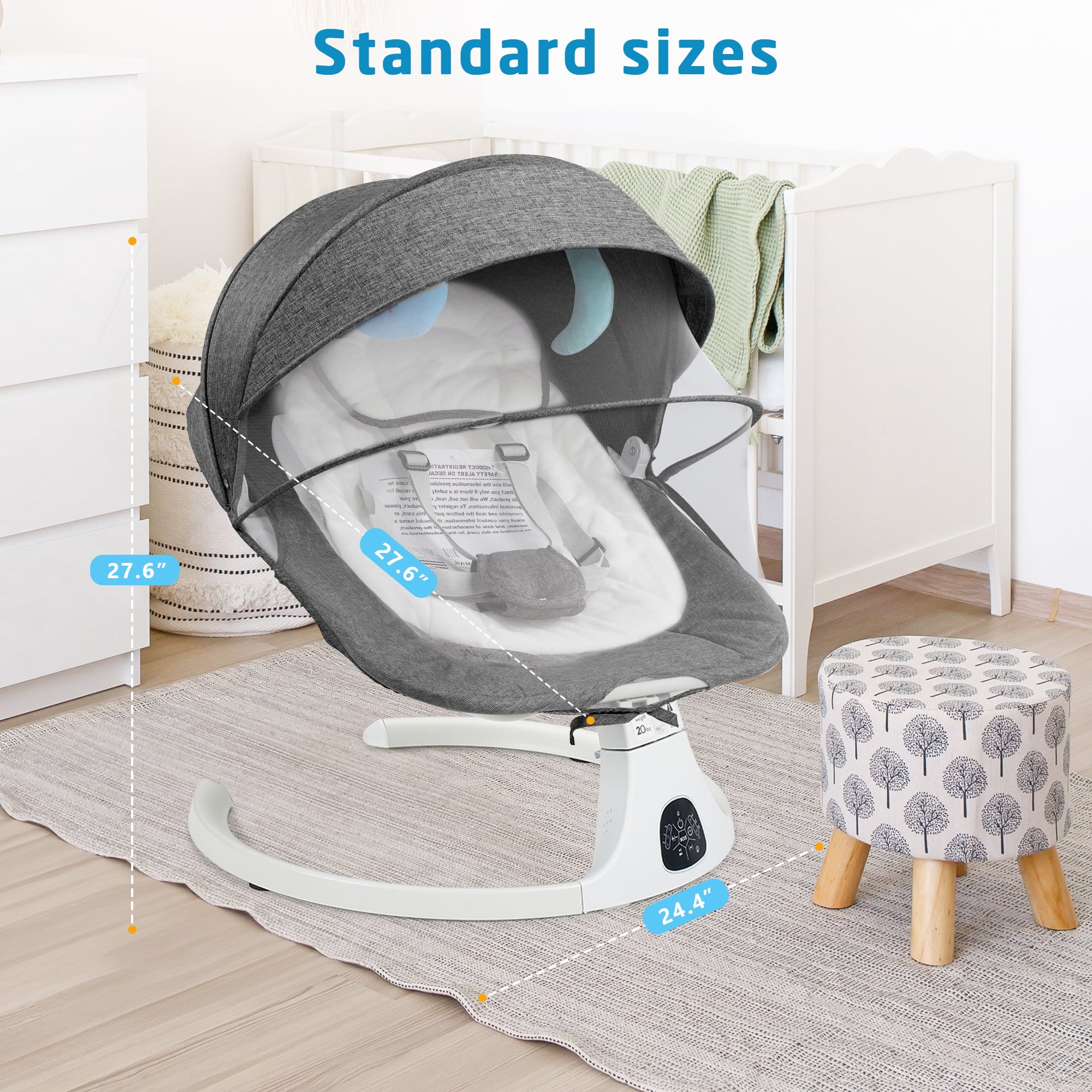 SACVON Baby Swing for Infants, Baby Rocker with 5 Point Harness, Bluetooth Support, 8 Preset Lullabies, 3 Speed Natural, with Remote Control and 2 Hanging Toys, Dark Gray - Image 8