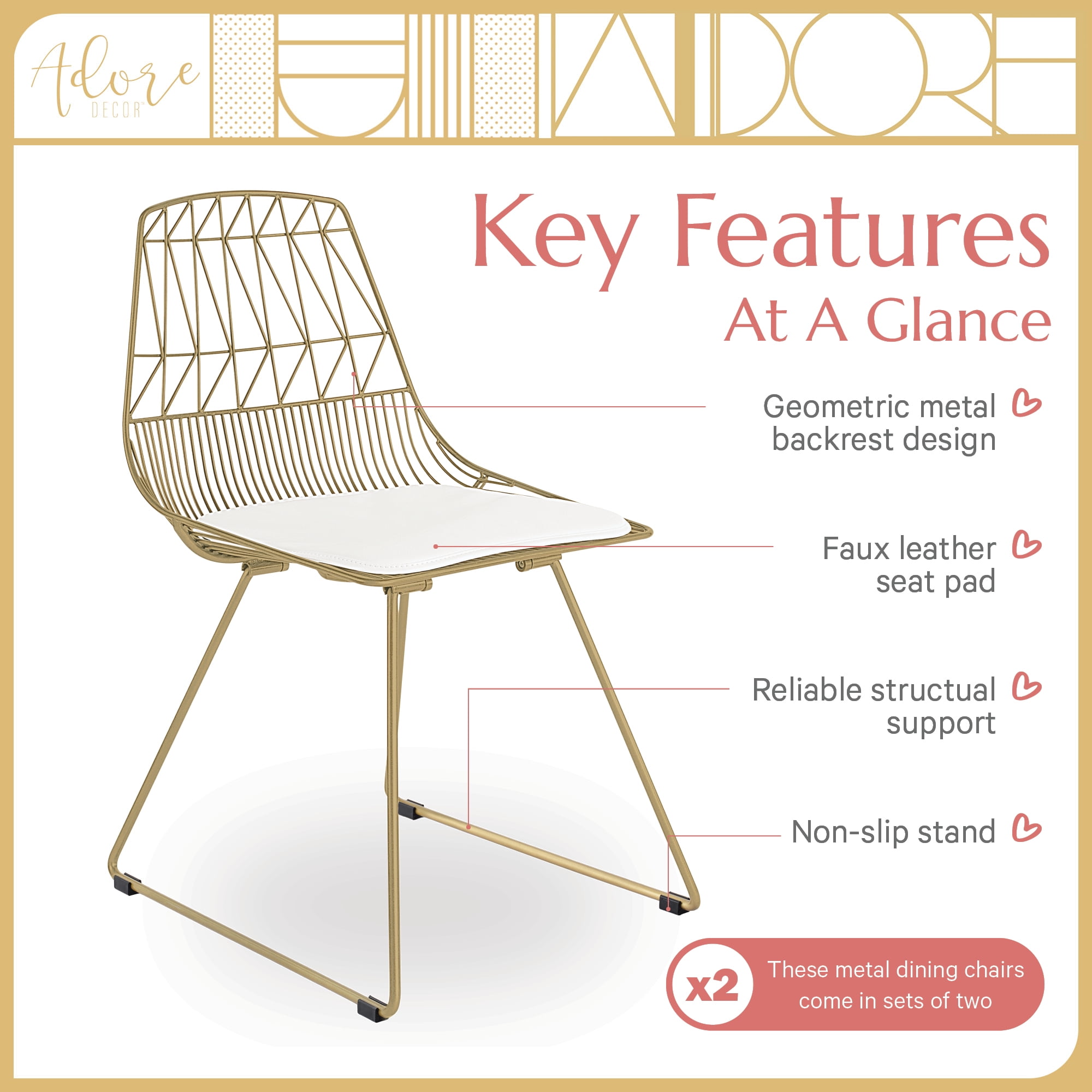 Adore Decor Vivi Dining Chair Set of 2 Gold - Image 4