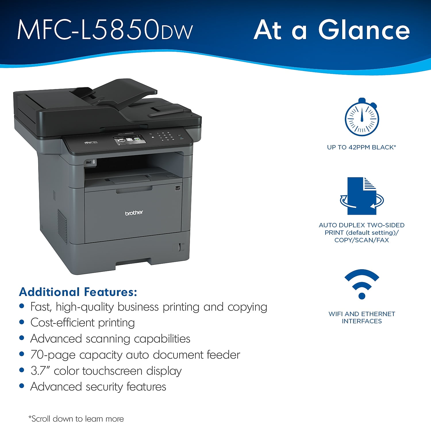 Brother MFC-L5850DW - Multifunction printer - B/W - laser - Legal (8.5 in x 14 in) (original) - A4/Legal (media) - up to 42 ppm (copying) - up to 42 ppm (printing) - 300 sheets - 33.6 Kbps - USB 2.0, LAN, Wi-Fi(n) - Image 4
