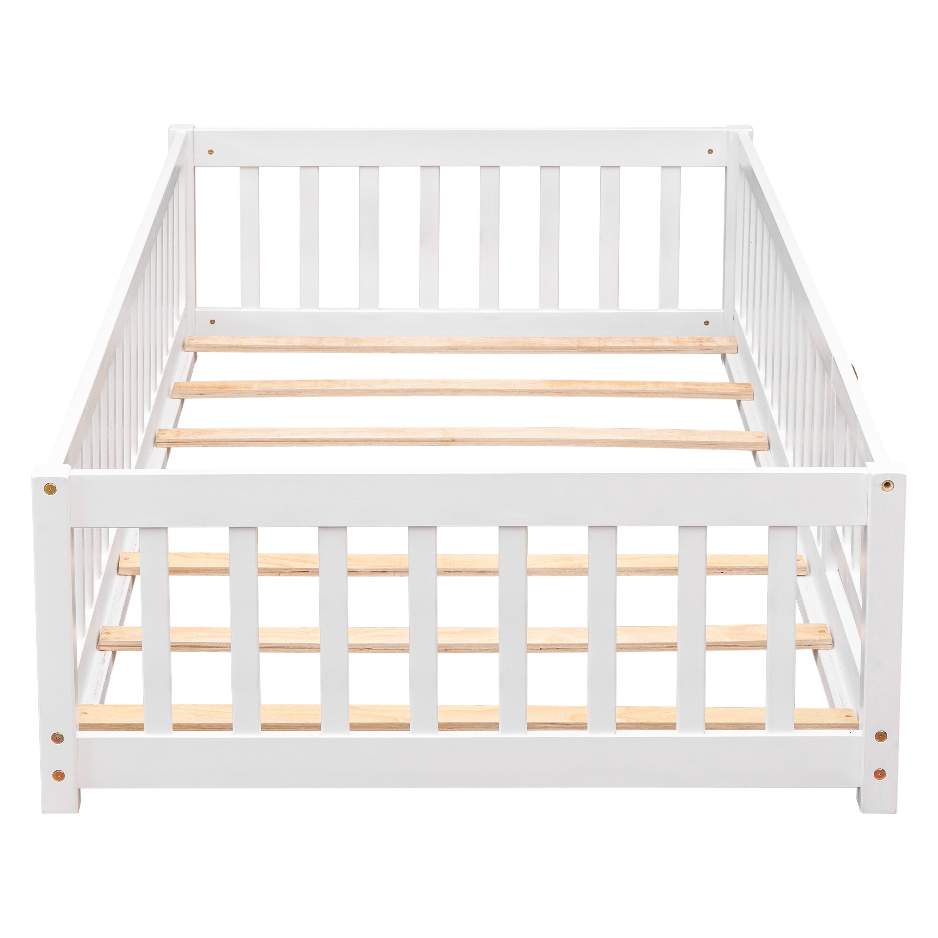 Miniyam Twin Size Toddler Floor Bed with Fence, White - Image 6