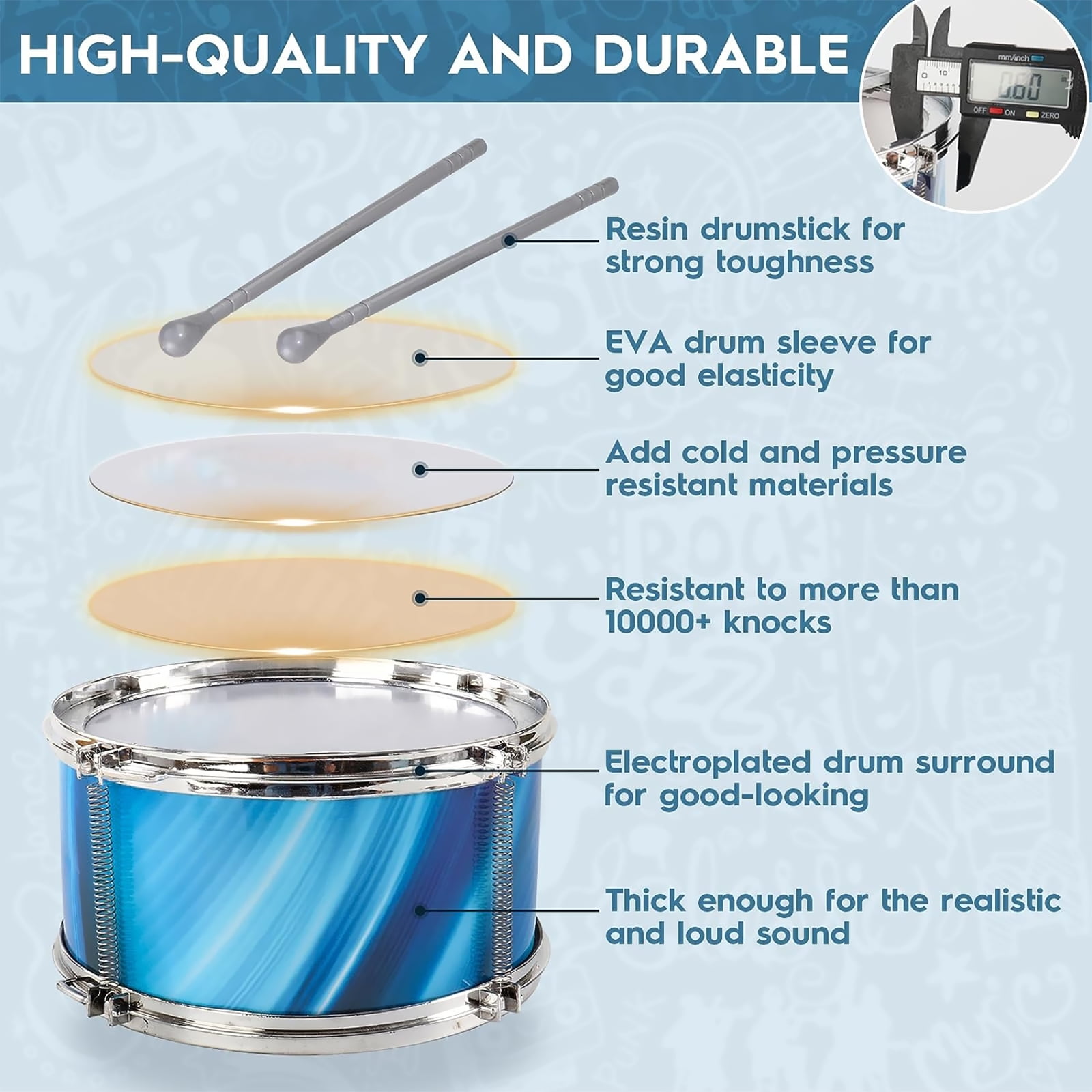 Niteris Jazz Drum Set for Kids, Musical Instrument Toy Christmas Birthday Gift with 5 Drum Kit for Toddlers Aged 3-5 - Image 6