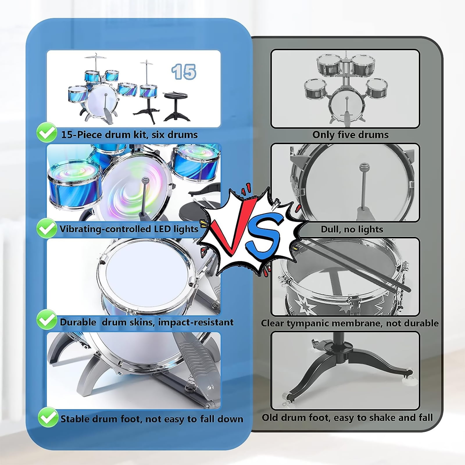 Niteris Jazz Drum Set for Kids, Musical Instrument Toy Christmas Birthday Gift with 5 Drum Kit for Toddlers Aged 3-5 - Image 8