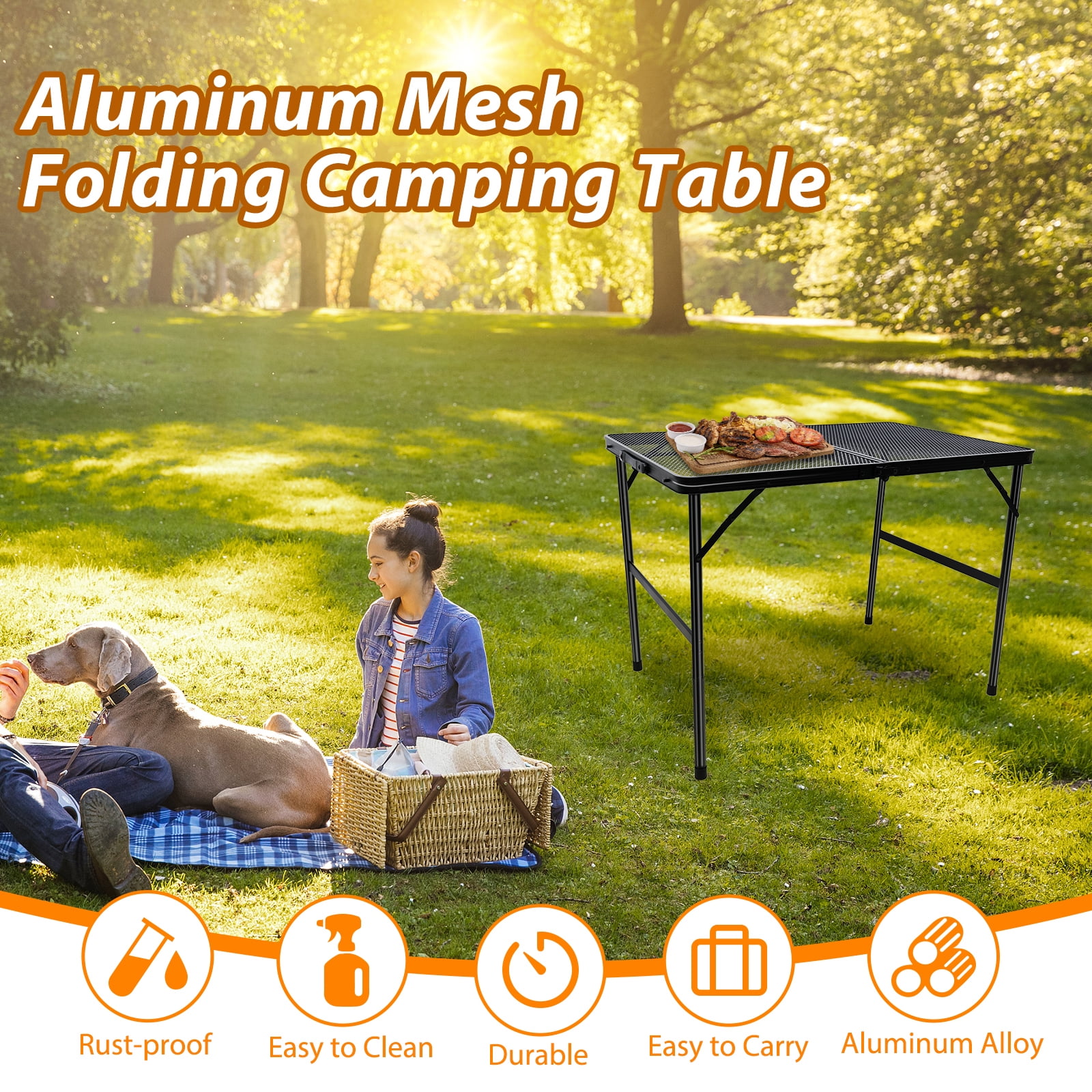 Folding Grill Table, Camping Table with Adjustable Height, Large Storage Bag and Carrying Bag, Portable Aluminum Table for Indoor & Outdoor Picnic BBQ Backyards Beach - Image 4