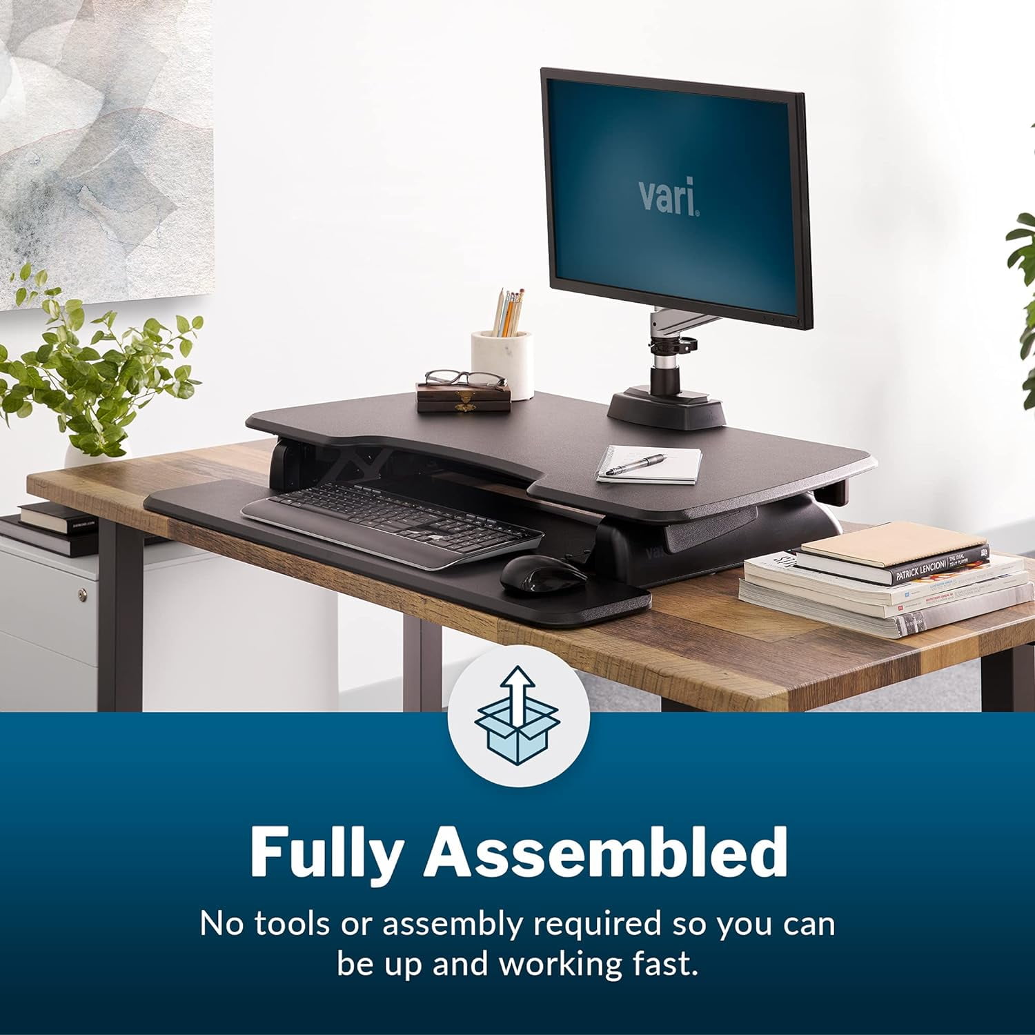 Vari 36" VariDesk Essential Two-Tier Height Adjustable Standing Desk Converter & Monitor Riser, Black - Image 4