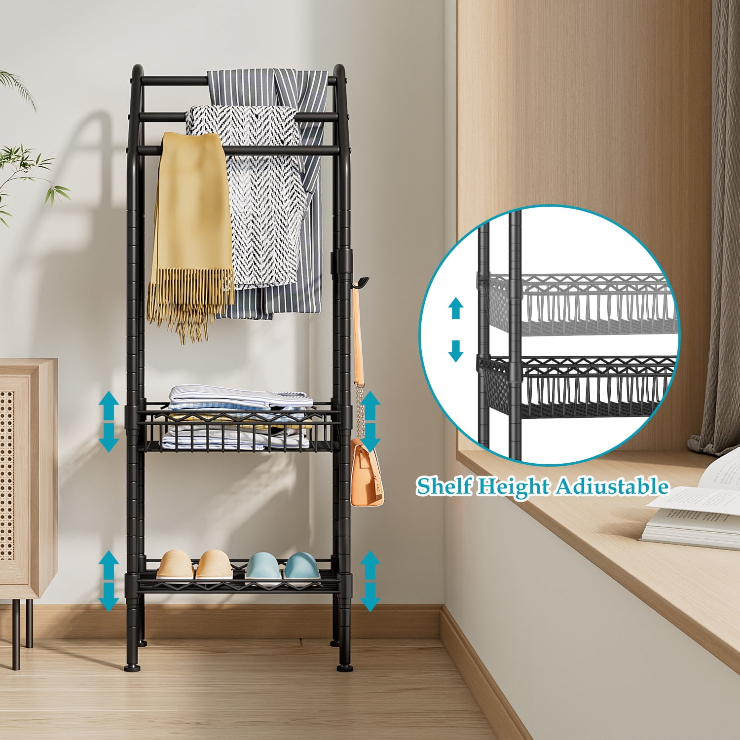 Untyo Metal 3 Tiers Free-Standing Towel Rack, Adjustable Bathroom Storage Organizer Shelf, Bath Towel Standing Shelf for Swimming Pool, Black - Image 8