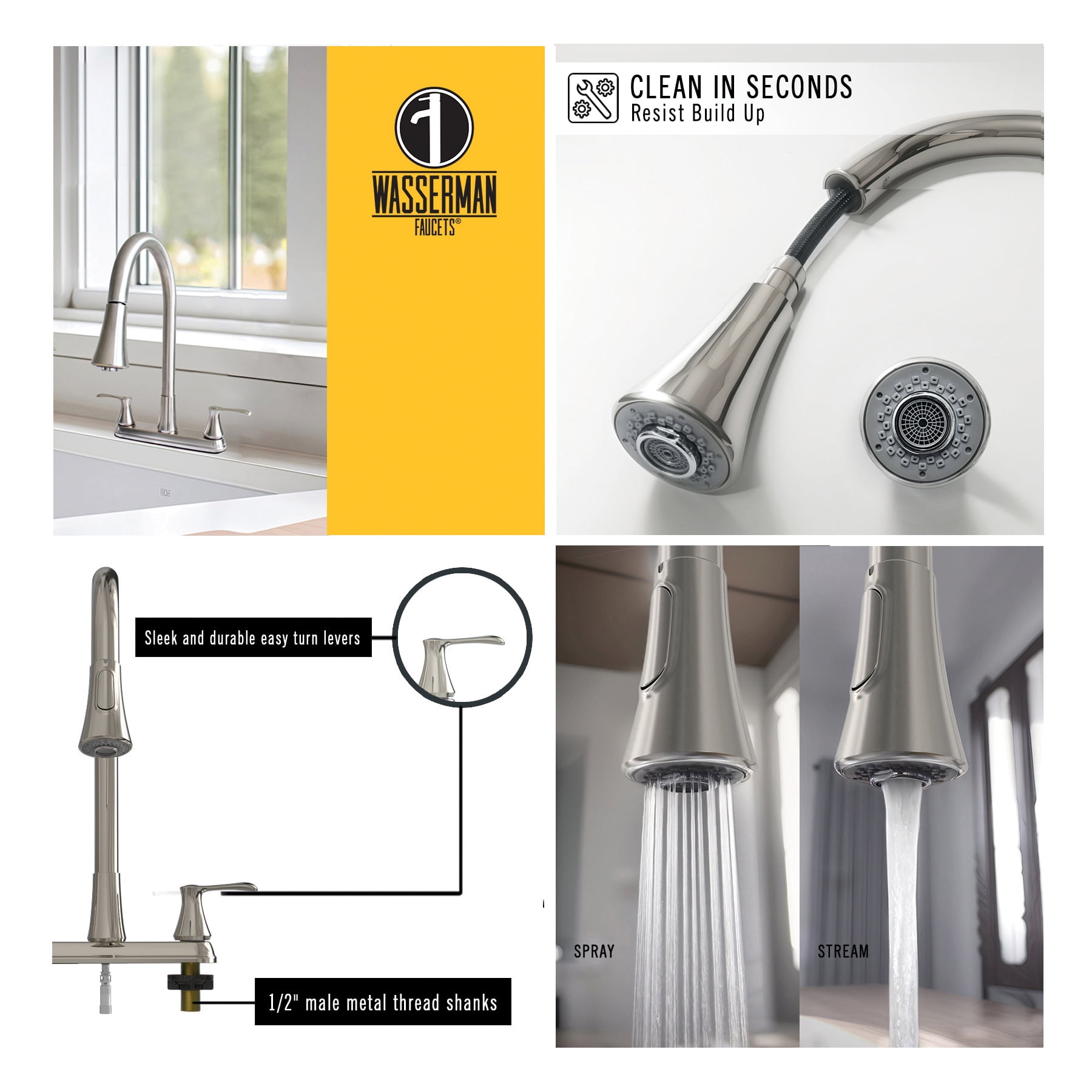 22167143 -Hybrid Metal Kitchen Sink Faucet 28mm Spout with Pull down Spray Brushed Nickel - Image 11