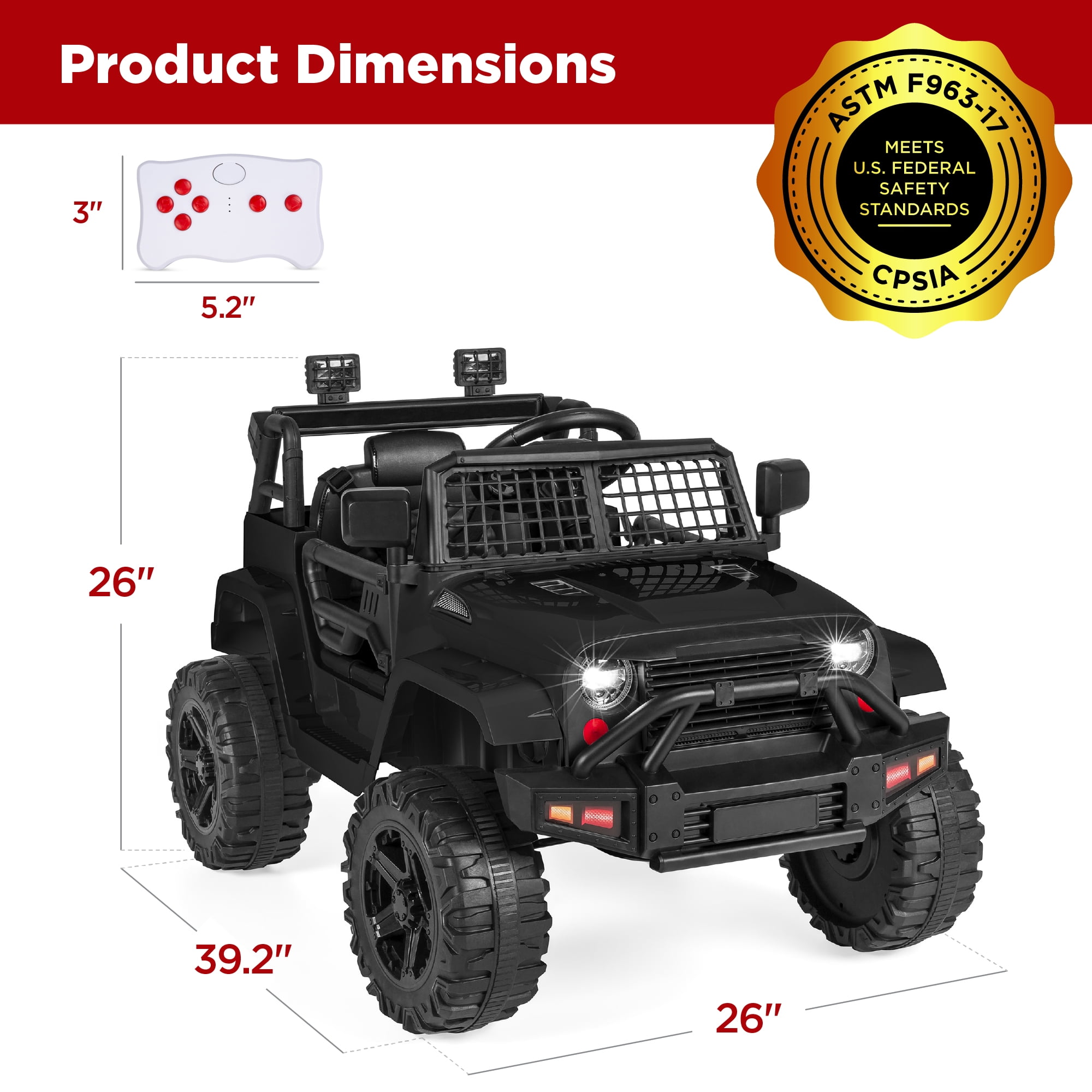 Best Choice Products 12V Kids Ride On Truck Car w/ Parent Remote Control, Spring Suspension, LED Lights - Black - Image 5