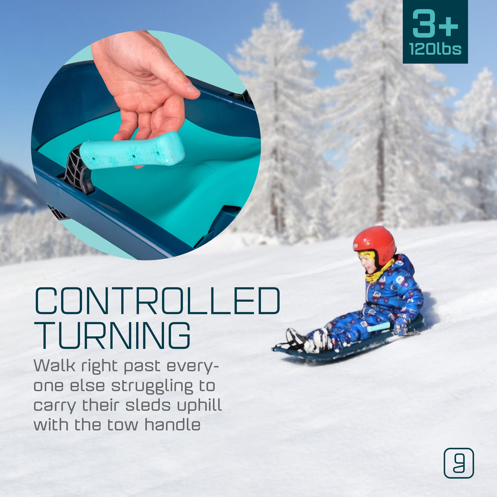 Gizmo Tron Titan Blue, Sitting Snow Sled with Hand Brakes, 120lbs, for Kids, Ages 3+ - Image 4