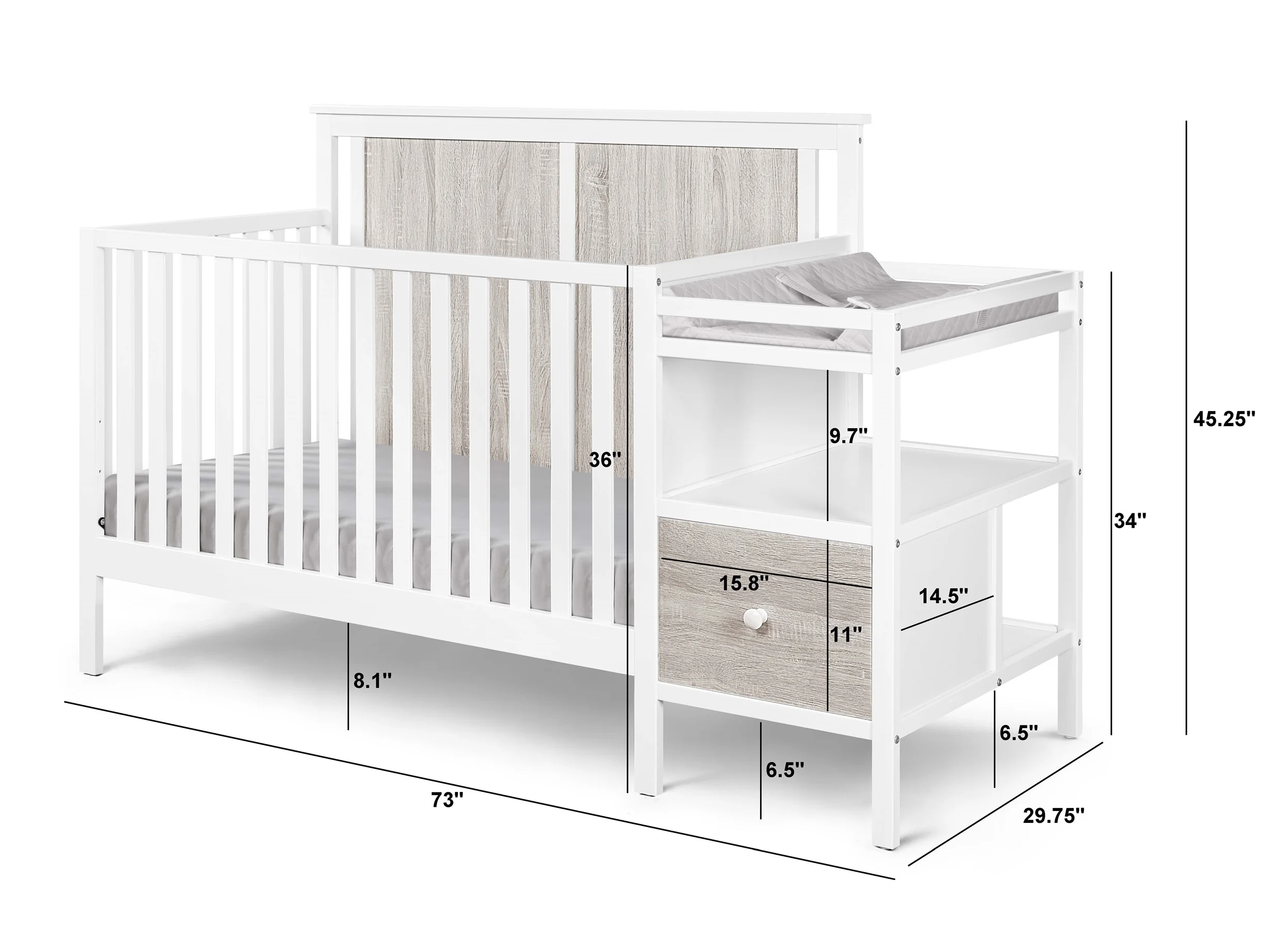Suite Bebe Connelly 4-in-1 Convertible Crib and Changer Combo, White - Image 3