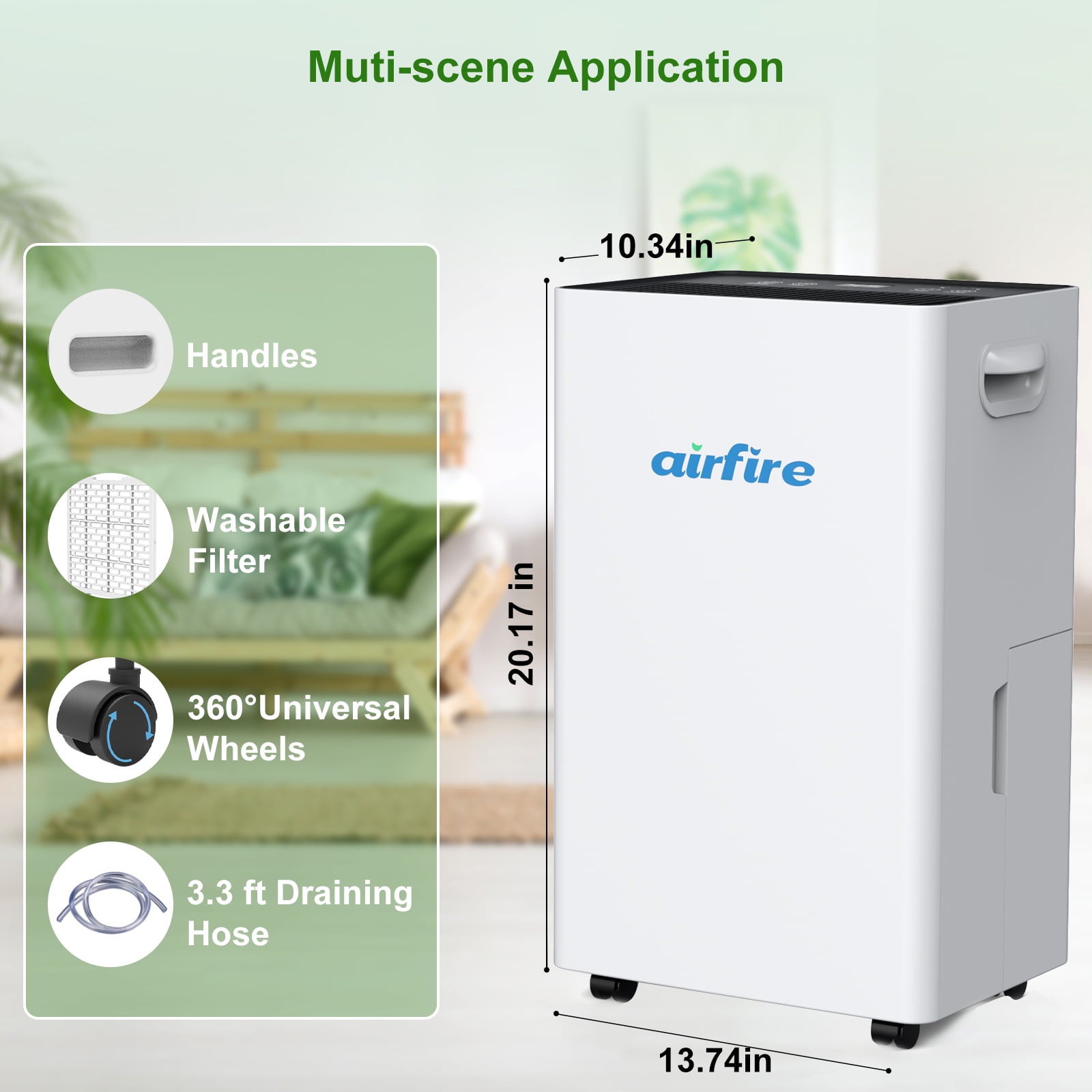 Airfire 3500 Sq. ft 15 Pint (DOE) Dehumidifier for Basement, Dehumidifiers with Drain Hose for Home Bedroom Bathroom Large Room, Auto Defrost& Drain, 24H Timer, 1.59 gal Water Tank, Dry Clothes - Image 4