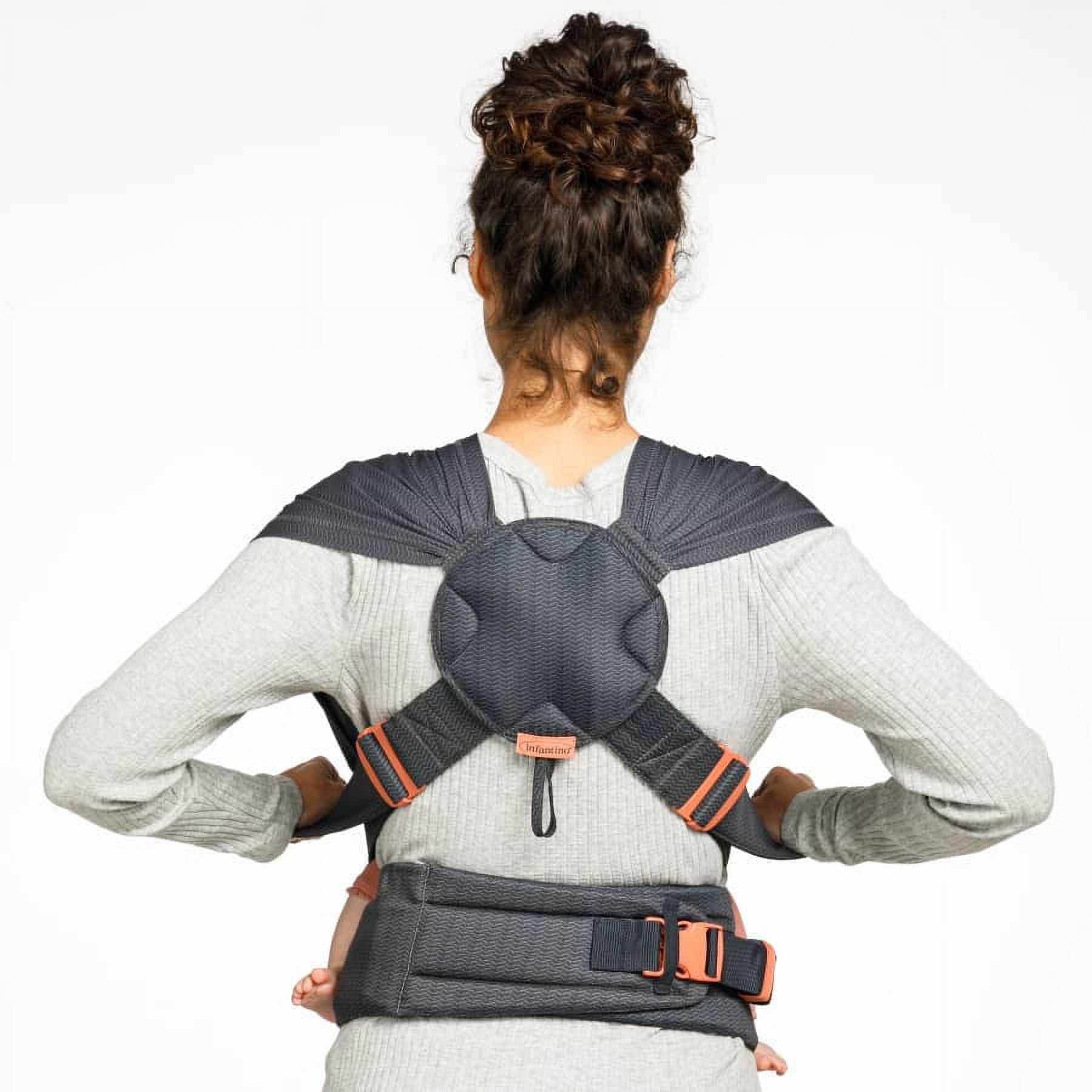 Infantino Hug & Cuddle Adjustable Hybrid Wrap - Black Soft and Simple Pressure Relief Ergonomic Wrap Carrier with Quilted Privacy Cover and Built-in Storage Pouch for Infants and Toddlers bs - Image 9