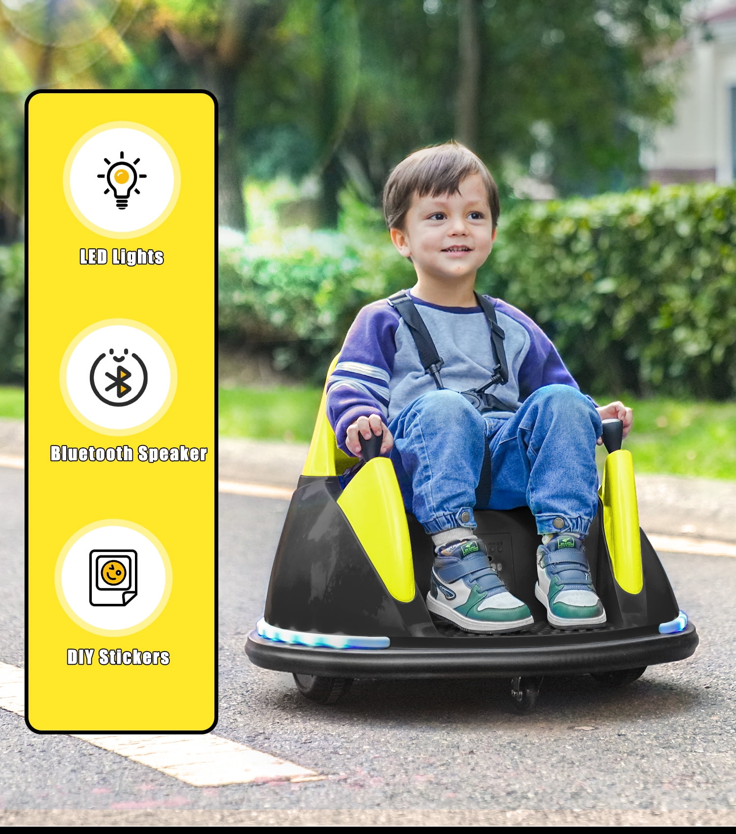 12V bumper car with remote control, Flashing lights, Music & DIY stickers for kids & toddlers - Image 5