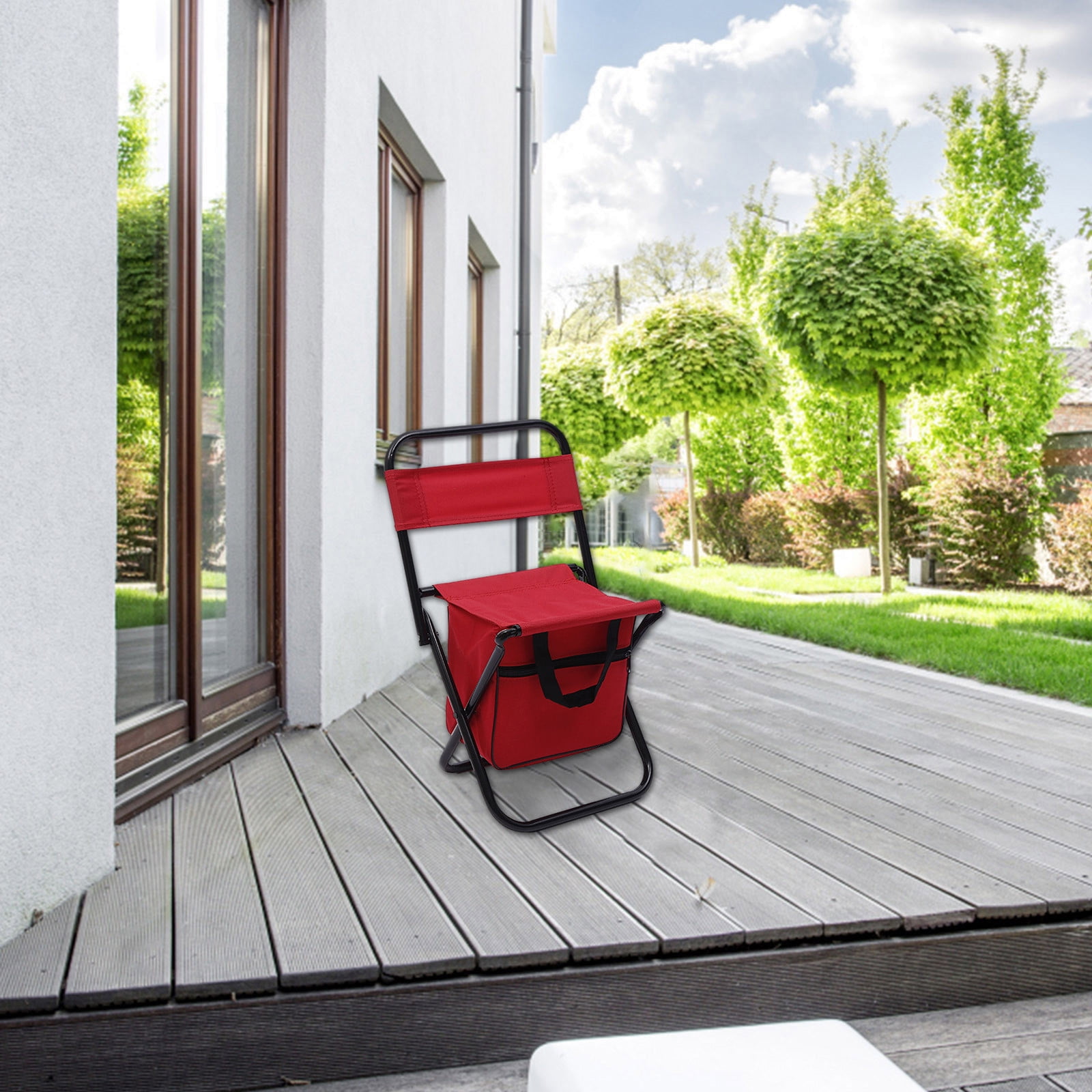 Tuphregyow Outdoor Folding Fishing Chair with Storage Bag Compact and Portable Camping Stool Backpack Chair made with Oxford Cloth for Beach, Outings, and Family Use Red - Image 8