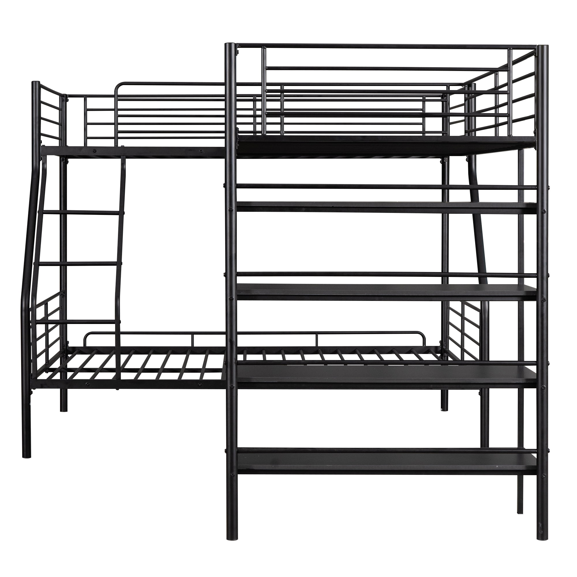 Euroco Metal Twin over Full Bunk and Twin Loft Bed with Four-Tier Shelves for Kids Teens Adults, 3 Beds in 1, Black - Image 10