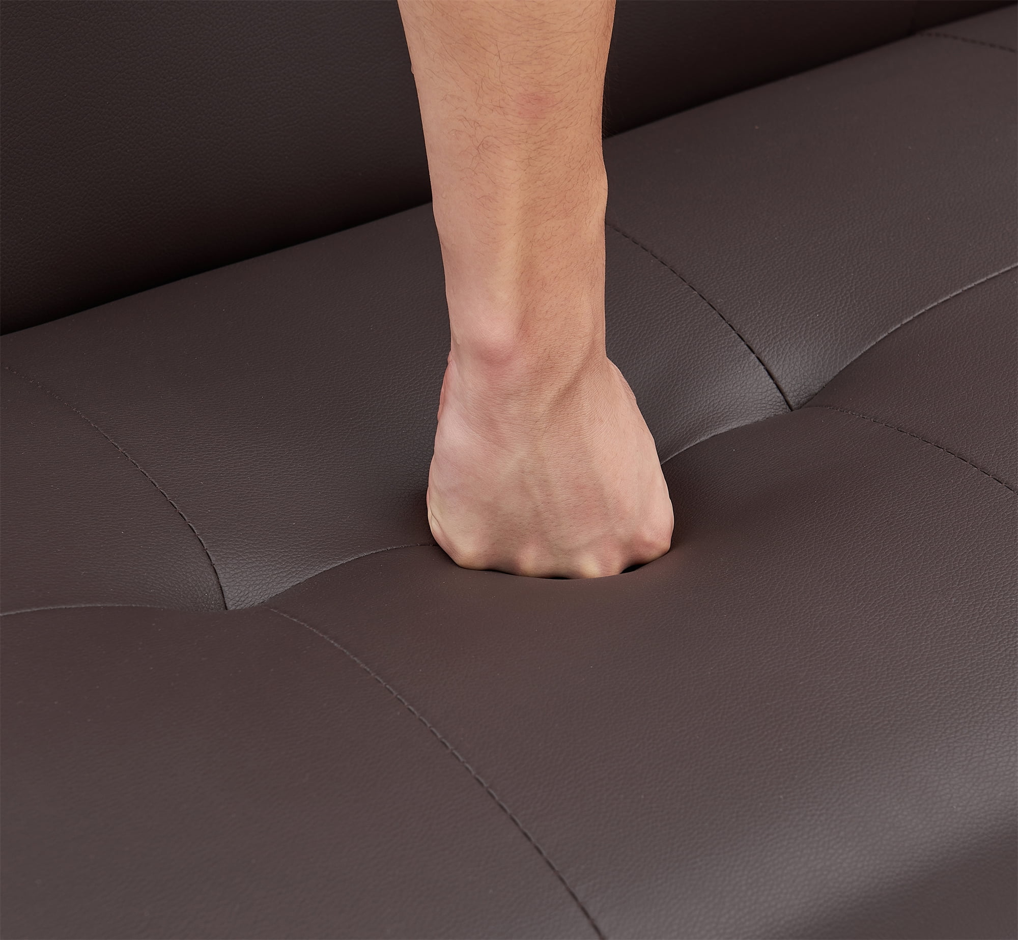 Aukfa Leather Futon Sofa Bed Modern Convertible Couch Folding Chaise with 2 Cup Holders, Brown - Image 16