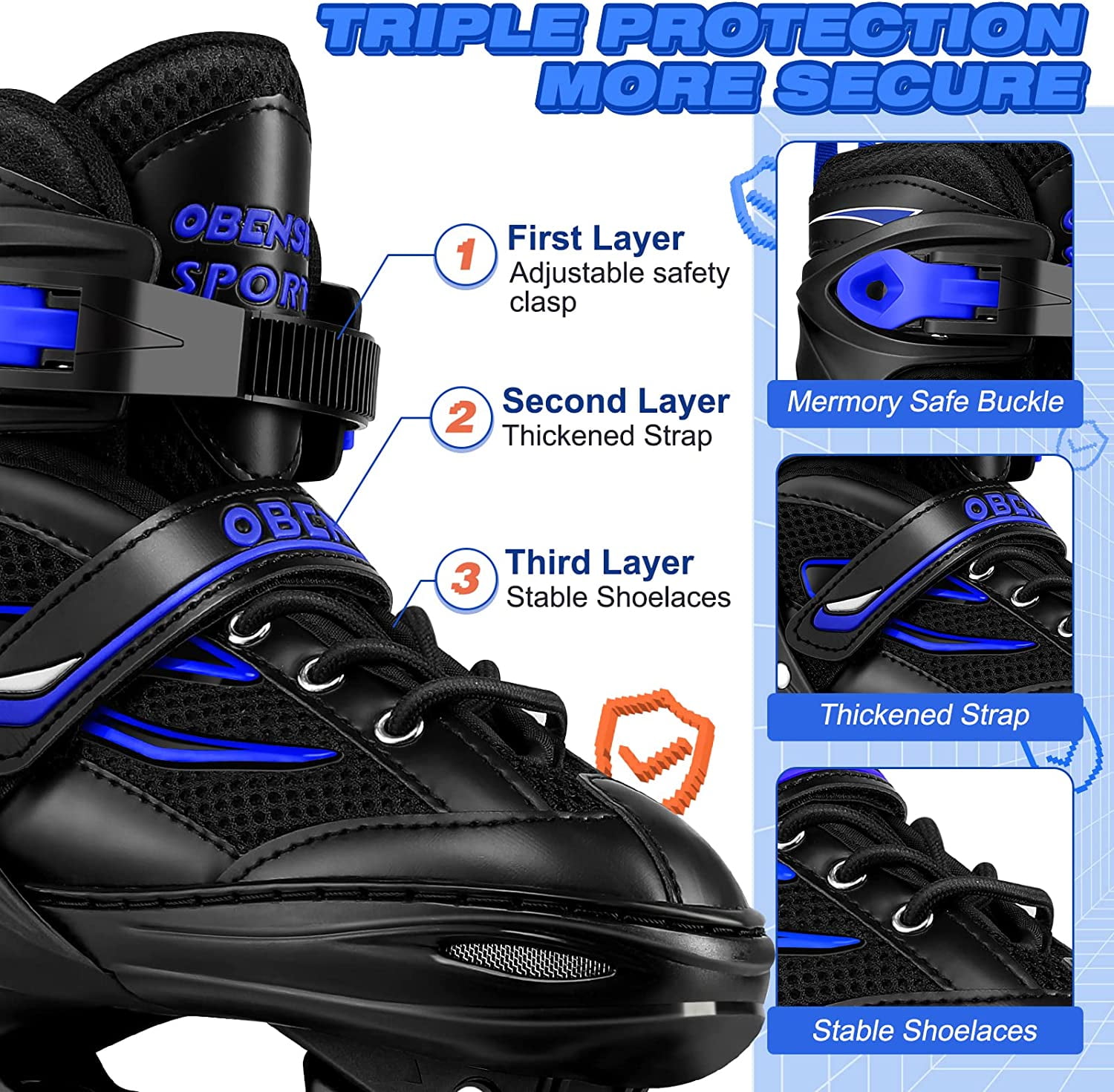OBENSKY Adjustable Inline Skates, Illuminating Roller Blades for Kids,Girls&Boys Beginner w/ Light up Wheels-Blue - Image 8