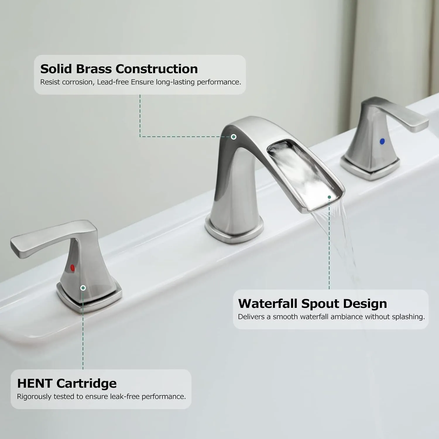 Zovajonia 8 Widespread Waterfall Bathroom Sink Faucet 3 hole Vanity Mixer Brushed Nickel - Image 5