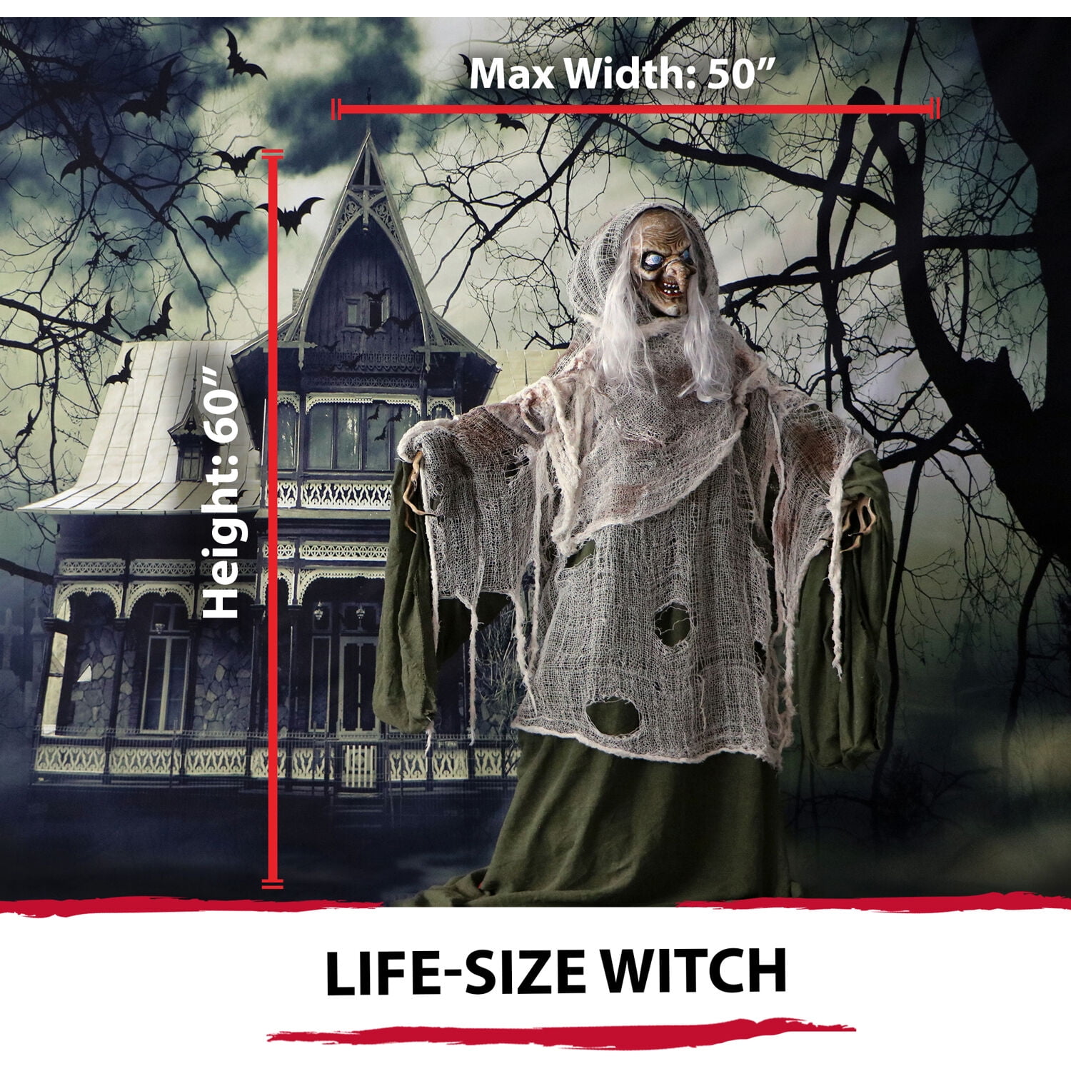Haunted Hill Farm Life-Size 5 ft Animated Talking Evil Witch Prop Indoor/Outdoor Halloween Decoration, HHWITCH-7FLSA - Image 7