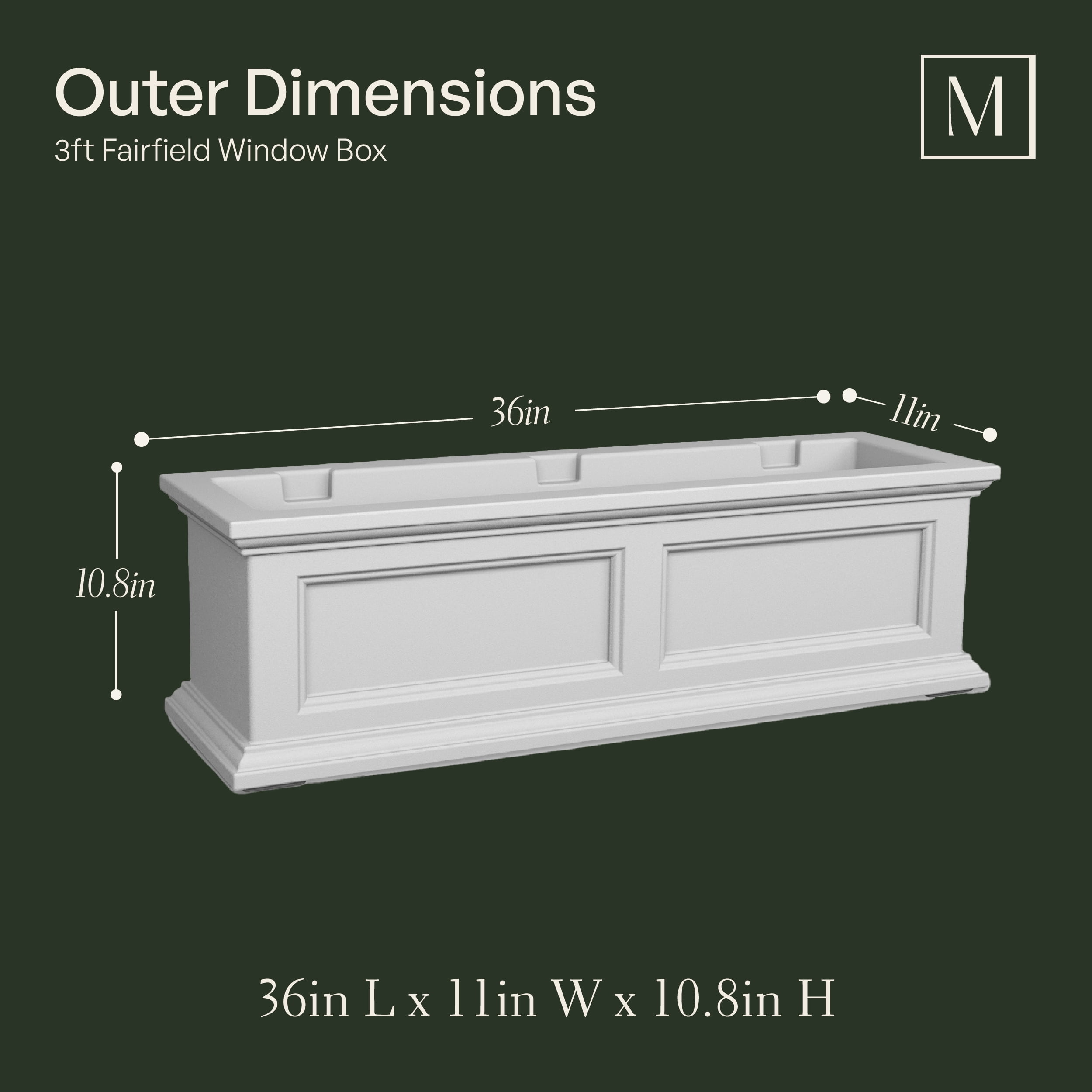 Mayne Fairfield 36" x 11" x 11" Rectangular Espresso Self Watering Plastic Window Box Planter - Image 11