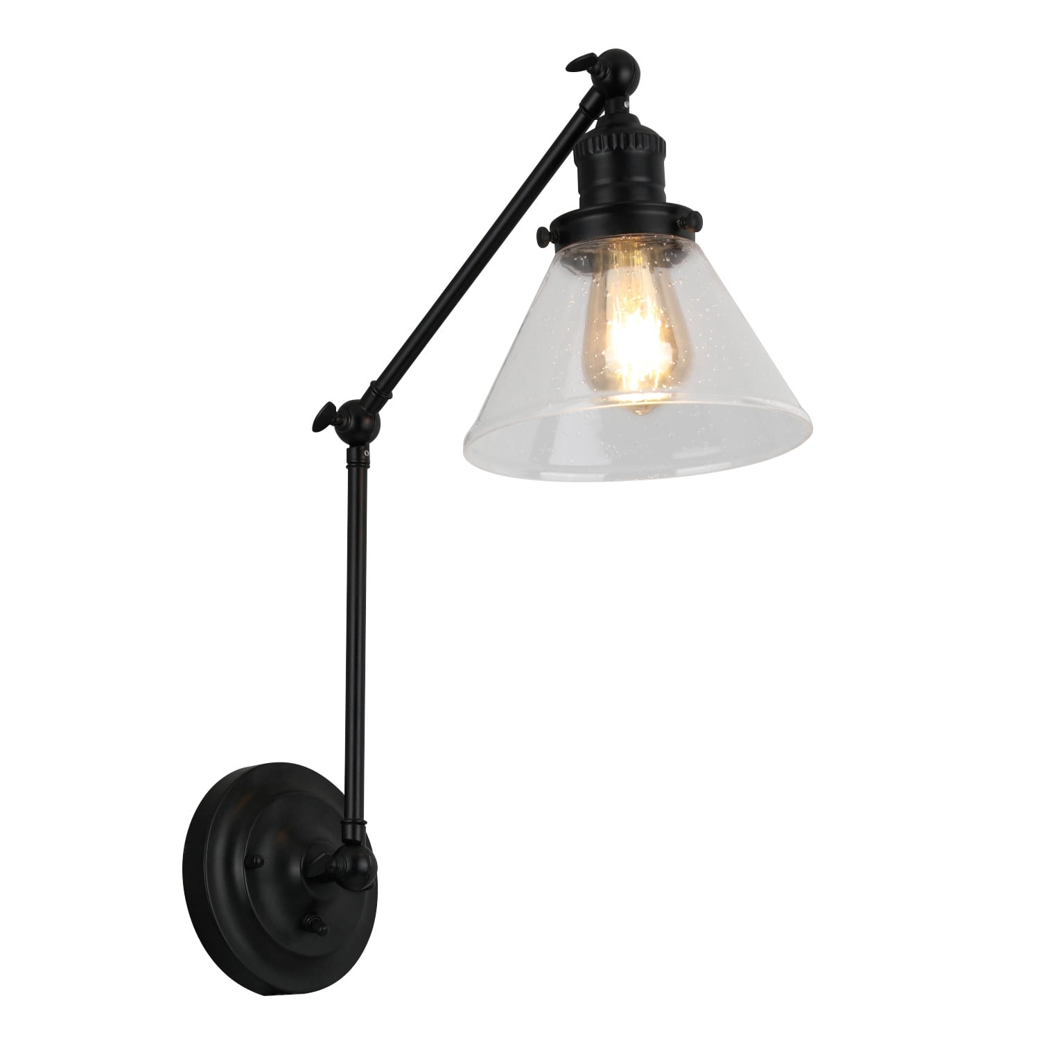 Augustin Black 3-Point Adjustable Arm Wall Sconce With Seeded Glass Shade - Image 10