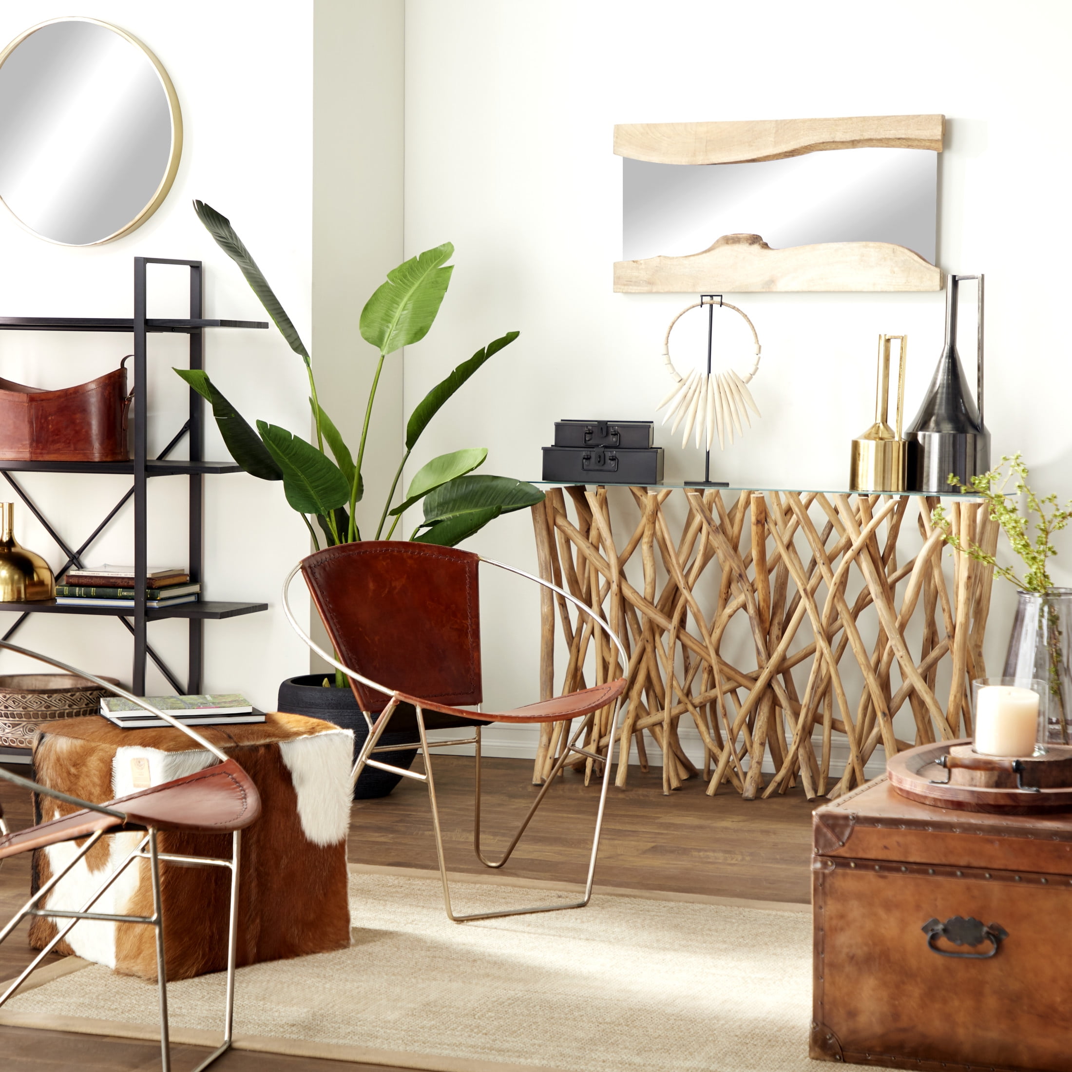 DecMode 12" Brown Leather Handmade Curved Box Style Single Slot Magazine Holder with Buckle Handles - Image 11