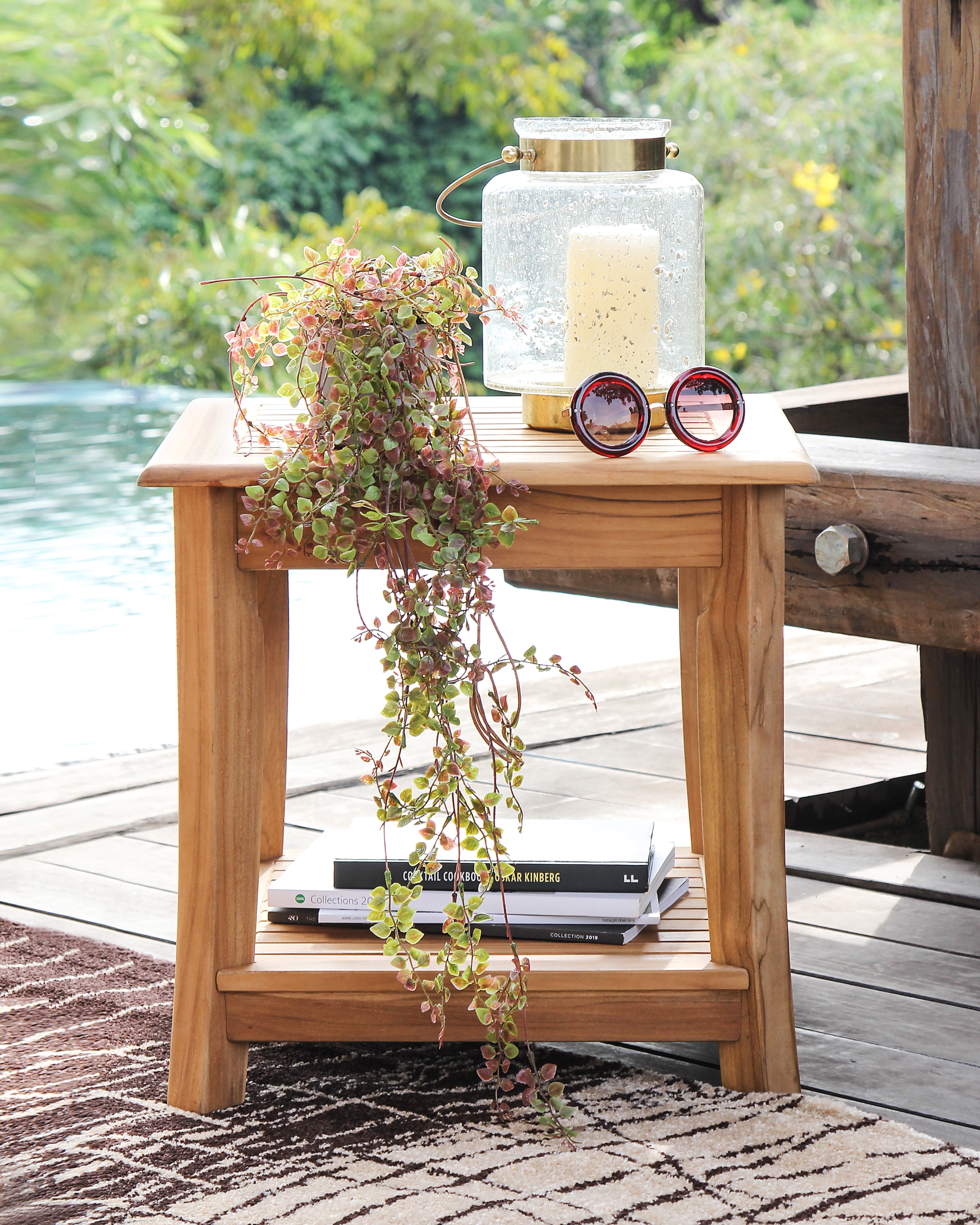 Mosko Teak Patio Side Table with Shelf - Image 4