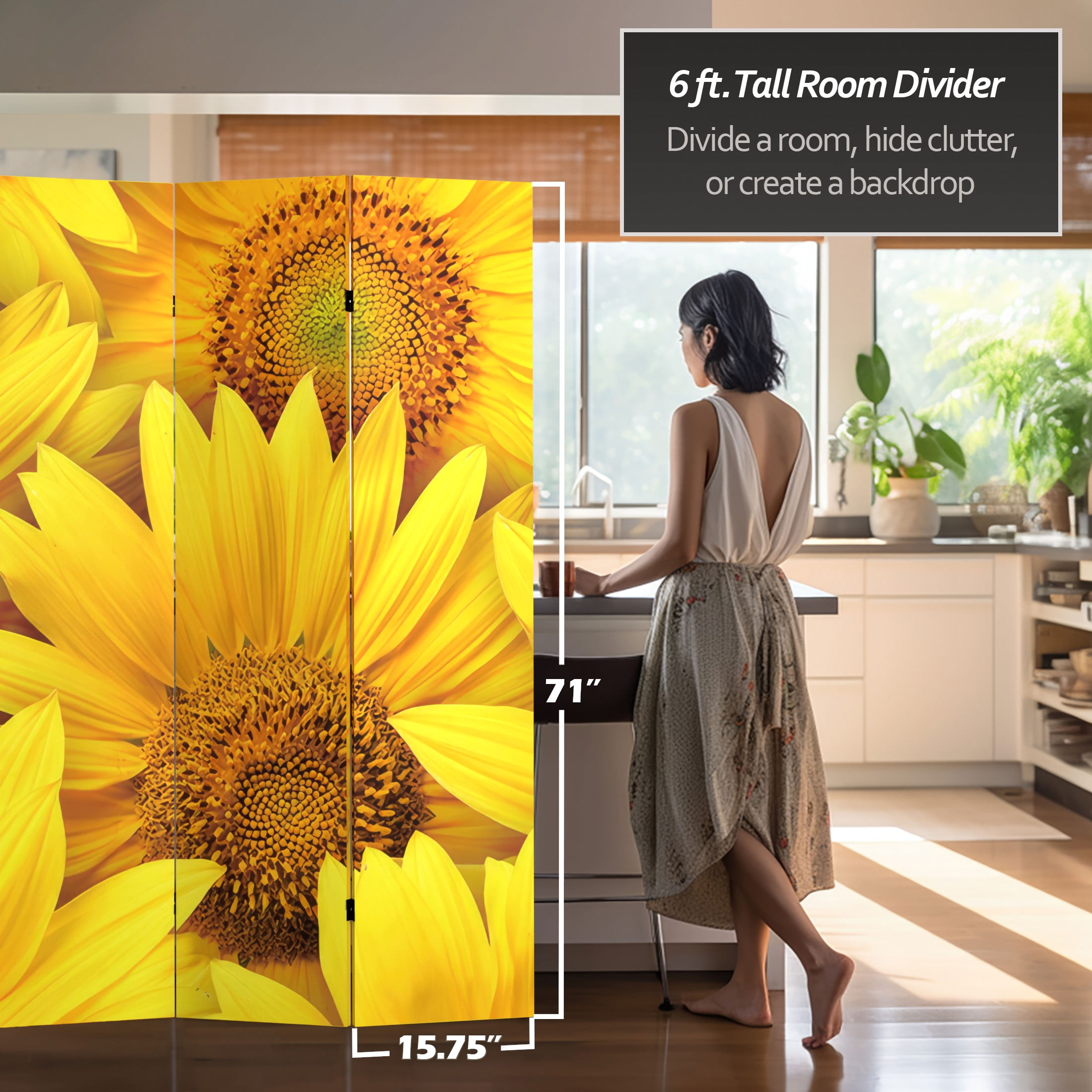 Oriental Furniture 6 ft. Tall Sunflowers Canvas Room Divider - 4 Panel - Image 3