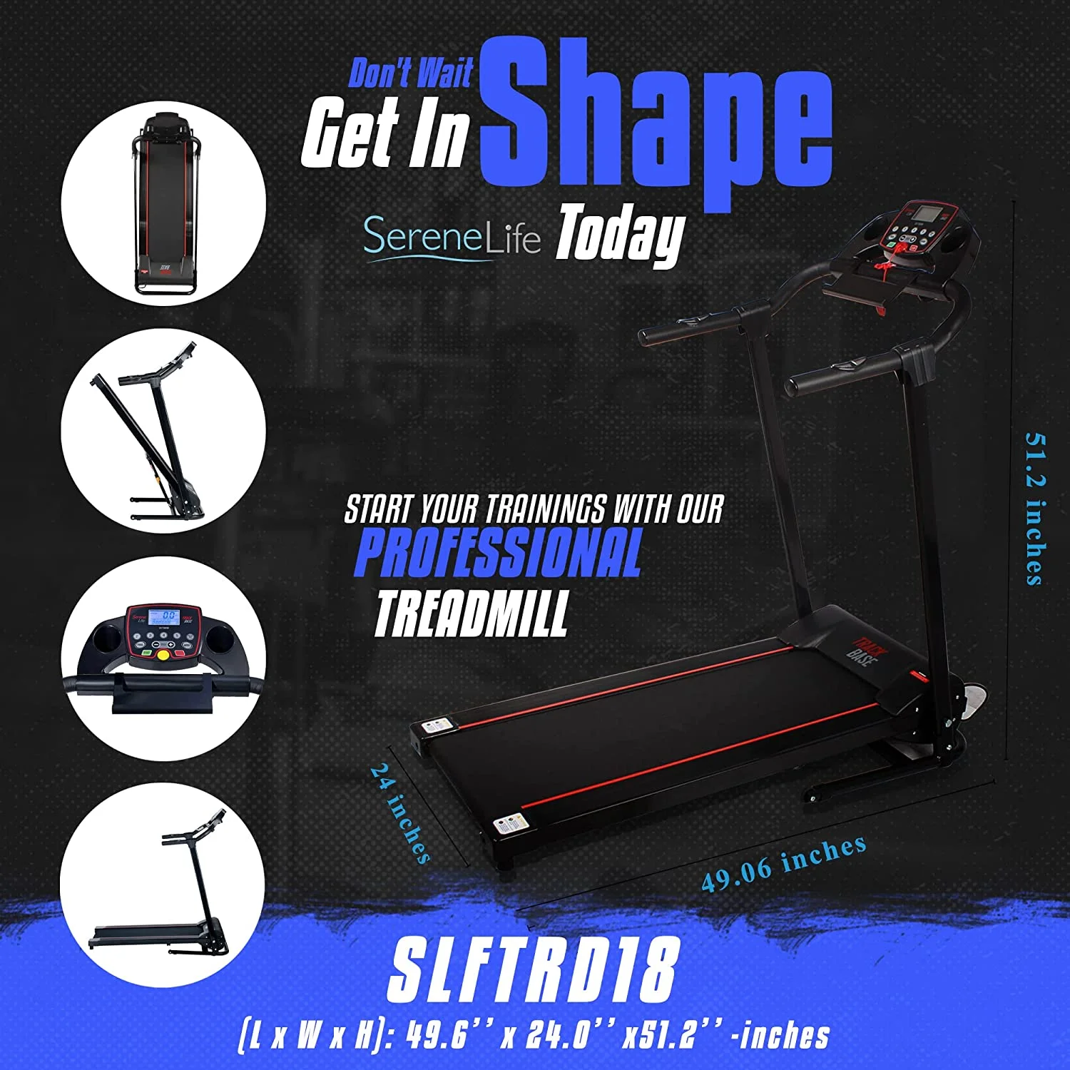 SereneLife Electric Walking Desk Exercise Treadmill, Black, 265 lb - Image 3