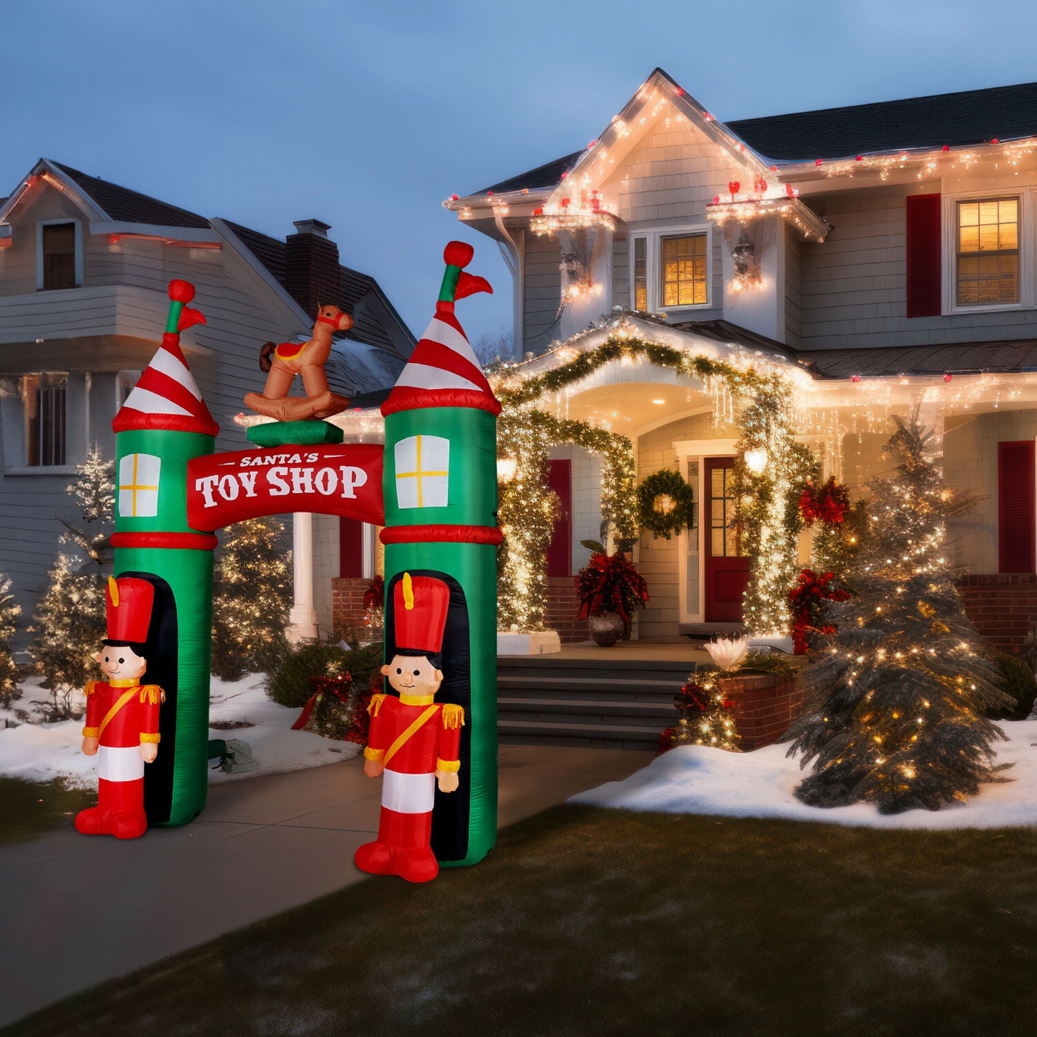 Fraser Hill Farm 10 ft Prelit Santa's Toy Shop Archway Inflatable, FHFARCHWY081-L - Image 6