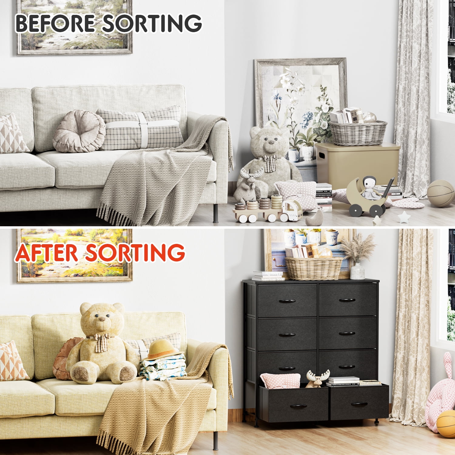 Vineego Dresser for Bedroom with 8 Drawers, Wide Chest of Drawers, Fabric Dresser,Black - Image 5