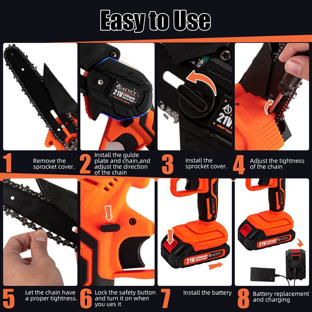 6" Mini Chainsaw with 2 pcs 2000mAh Batteries 2 Chains with Safety Lock,6 Inch Cordless Handheld Chain Saw for Wood Cutting Tree Trimming - Image 4