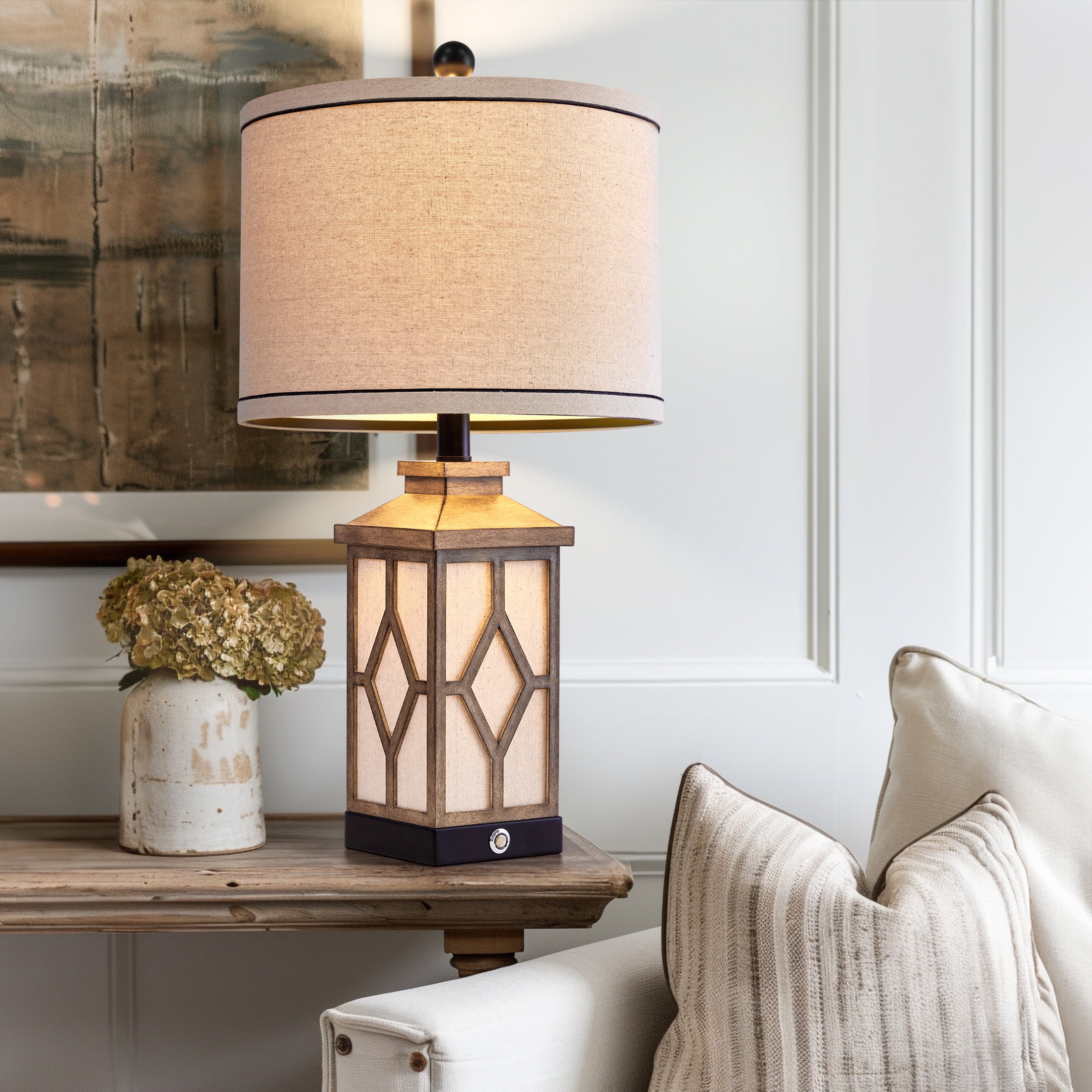 Yokila 23.5'' Touch Control Table Lamp Set of 2 with USB Ports 3-Way Dimmable Farmhouse Plastic Bedside Nightstand Lamps for Living Room Bedroom(2 Bulbs Included) - Image 4