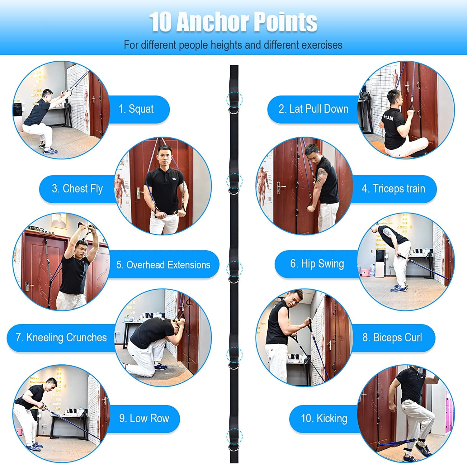 Door Anchor Strap for Resistance Bands Exercises, Multi Point Anchor Gym Attachment for Home Fitness, Portable Door Band Resistance Workout Equipment, Easy to Install, Punch-Free, Nail-Free - Image 6