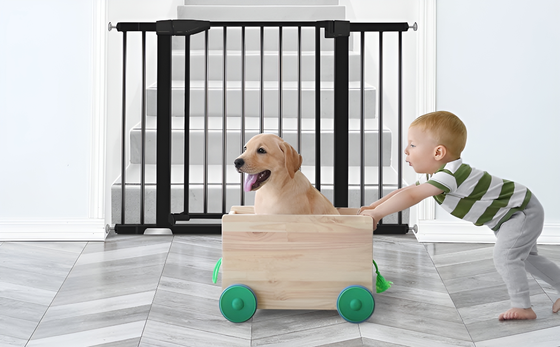 Yacul 29.3"-46" Extra Wide Baby Gate, 30" Tall Auto Close Walk Through Door Baby Safety Gate Pet Dog Gate for Doorways, Stairs, Hallways, Black - Image 3
