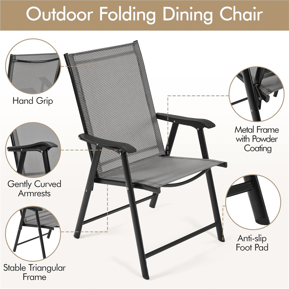 Alden Design Set of 2 Outdoor Texteline Folding Dining Chairs with Backrest, Gray - Image 5