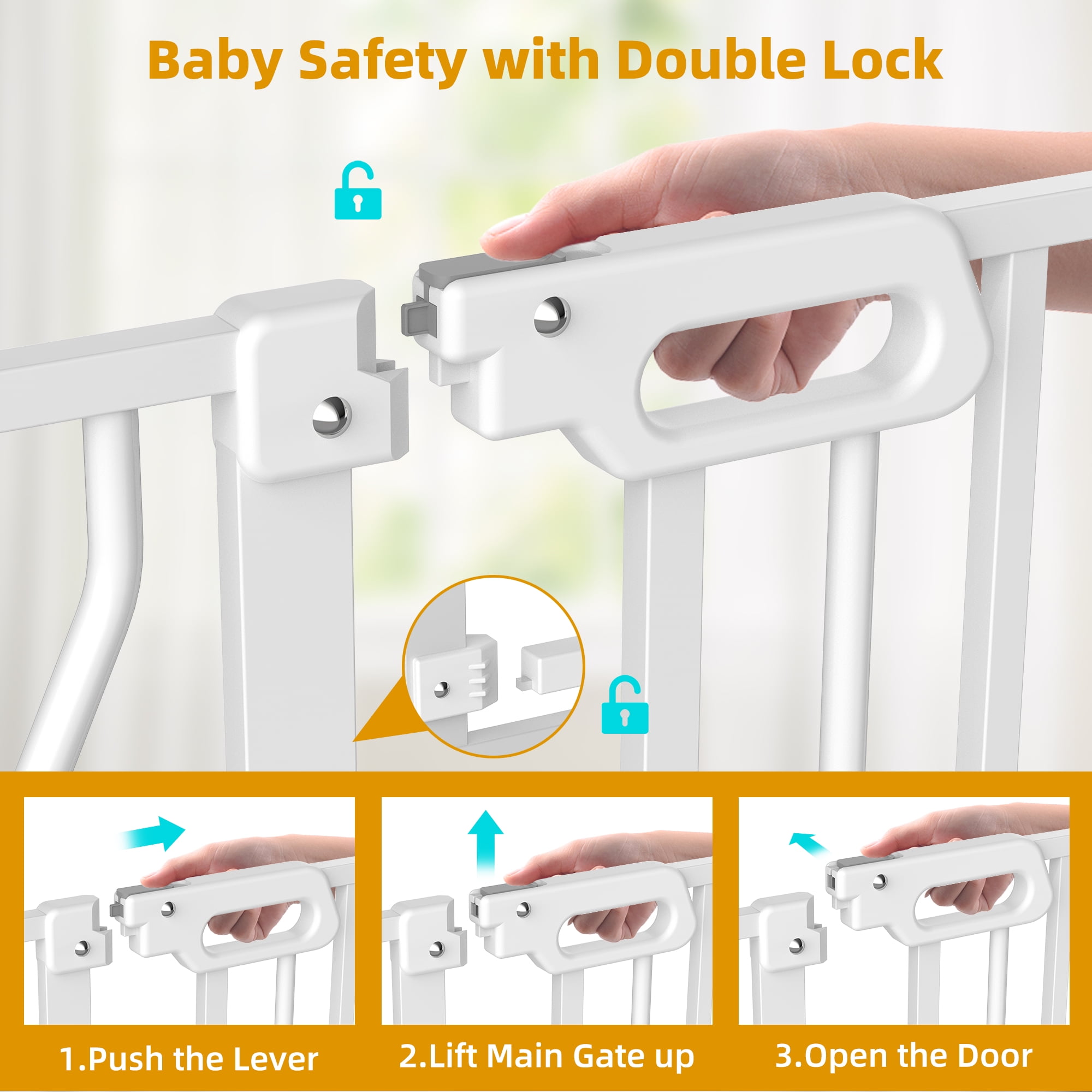 Wisairt Extra Wide Metal Baby Gates,29.5-48.8in Wide Auto Close Dog Safety Gate for Stair and Doorways,Pressure Mounted(White) - Image 9