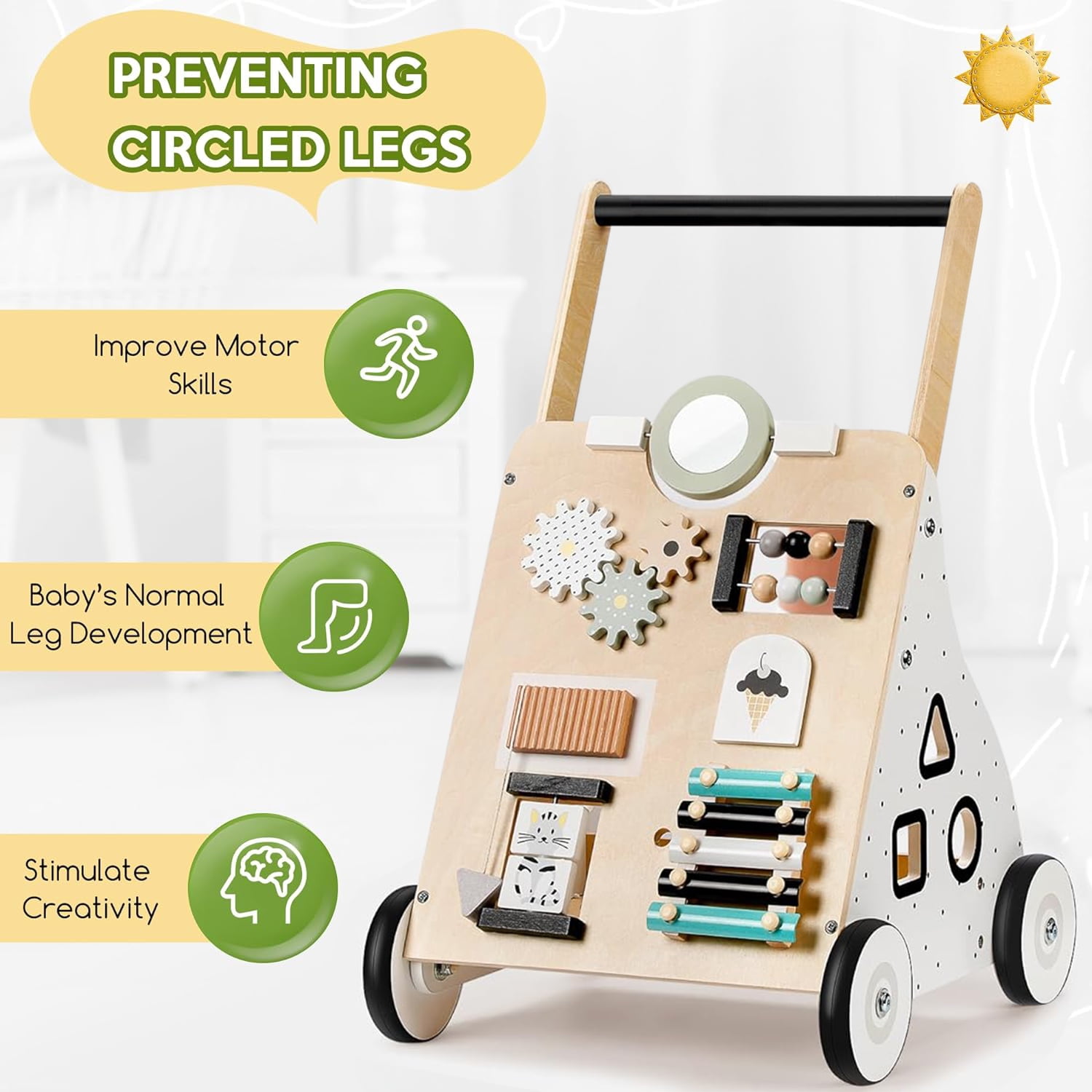 Wooden Baby Push Walker, HDJ 9 in 1 Baby Learning Walking Toys with Wheels for 1 Year Old up, Develops Motor Skills and Stimulates Creativity, Todler Walker for Boys and Girls - Image 3