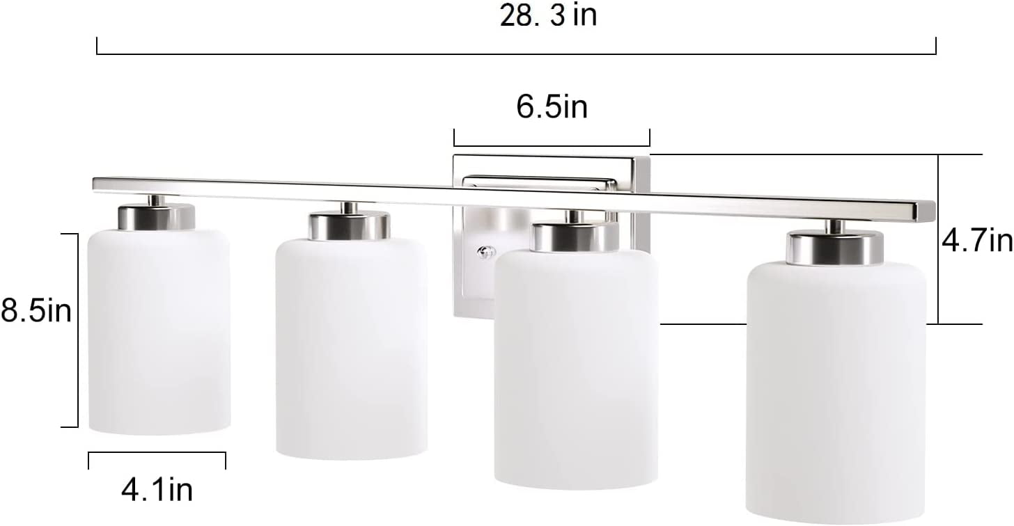 ANTOTEN 4-Light Brushed Nickel Vanity Light with White Frosted Glass Shade - Image 5