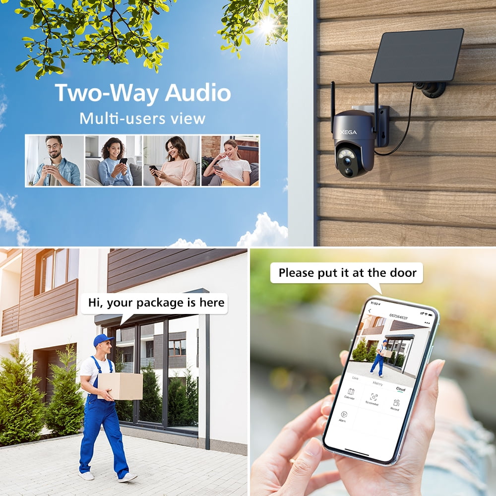 Xega S50-P 2K 4MP Solar Security Camera with Spotlight, Siren, PIR Detection, Color Night Vision, 2-Way Audio, IP66, 1-Pack - Image 4