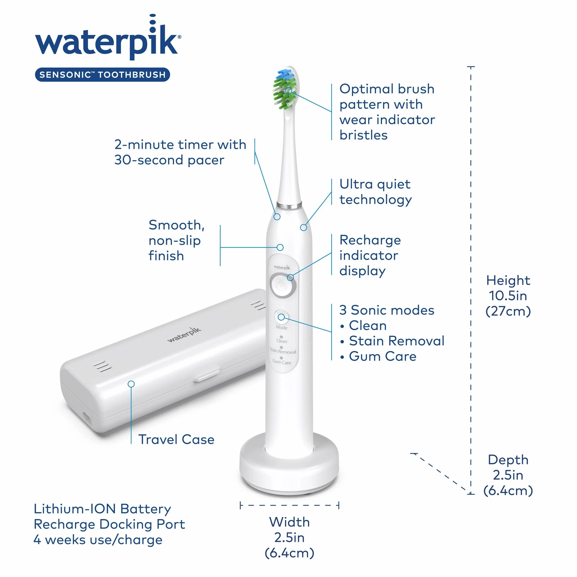 Waterpik Sensonic Sonic Electric Toothbrush, White STW-03 (Packaging May Vary) - Image 8