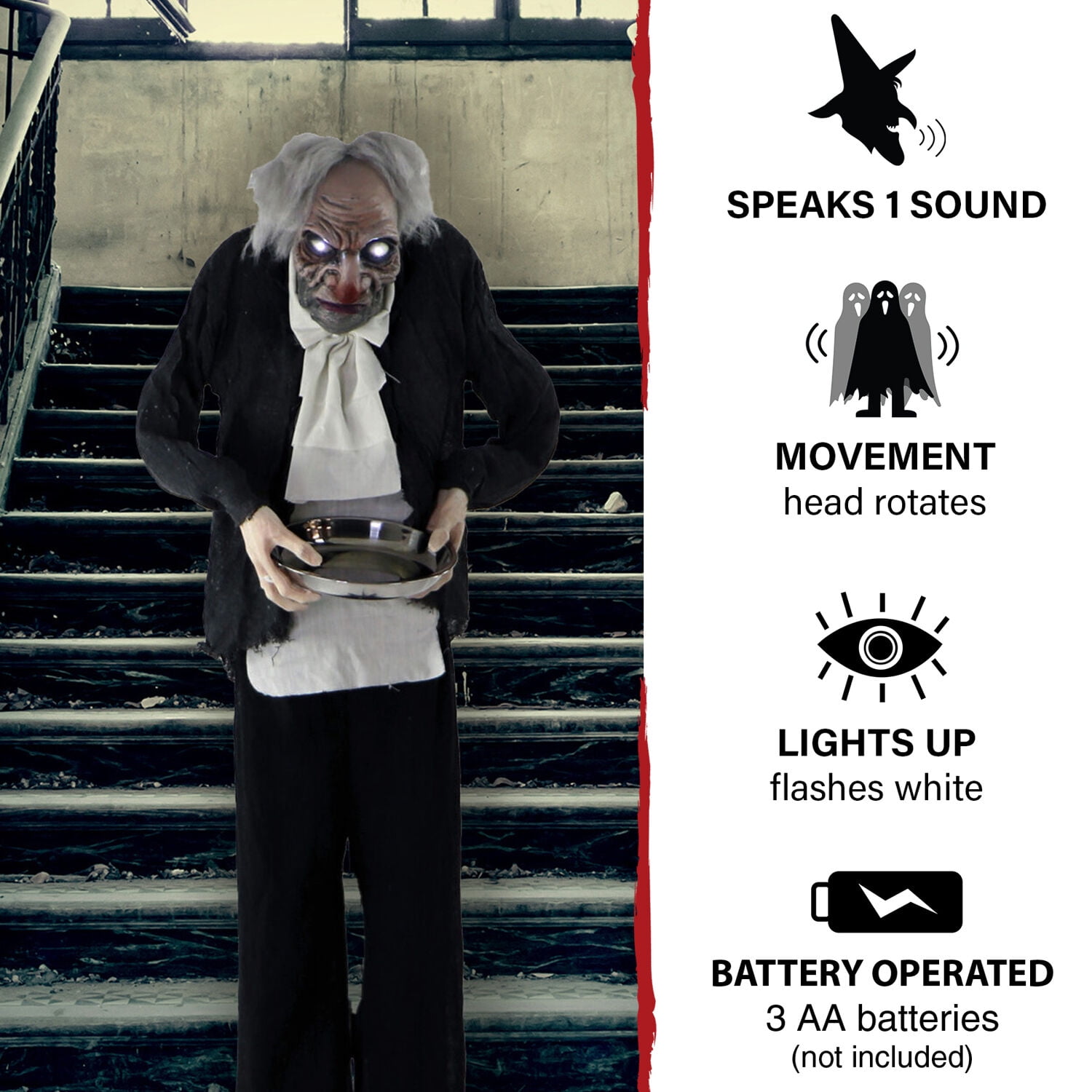 Haunted Hill Farm 60 in 4.5 lbs Zombie Butler Animatronic, Halloween decoration, HHMAN-1FLSA - Image 8