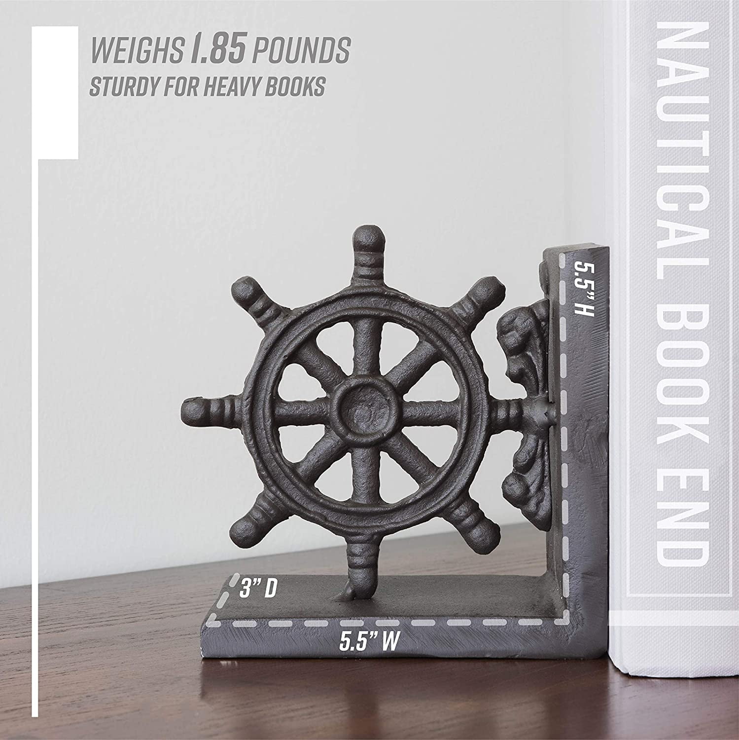 Danya B. ZI08303 Nautical/Coastal Home Decor - 2-Piece Metal Bookend Set with Anchor and Captain's Wheel - Image 7