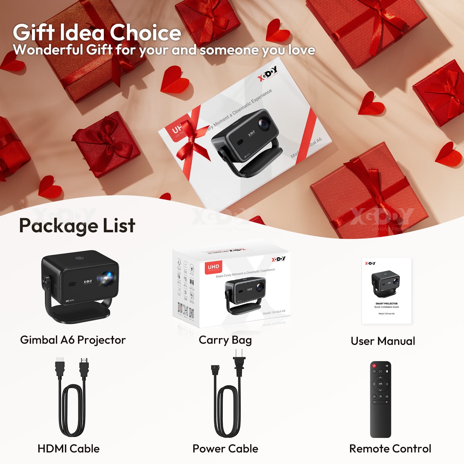 XGODY A6 Native 1080P Smart Projector with WiFi and Bluetooth, Auto-Focus & Rotatable Stand, Black, 1 Count - Image 5