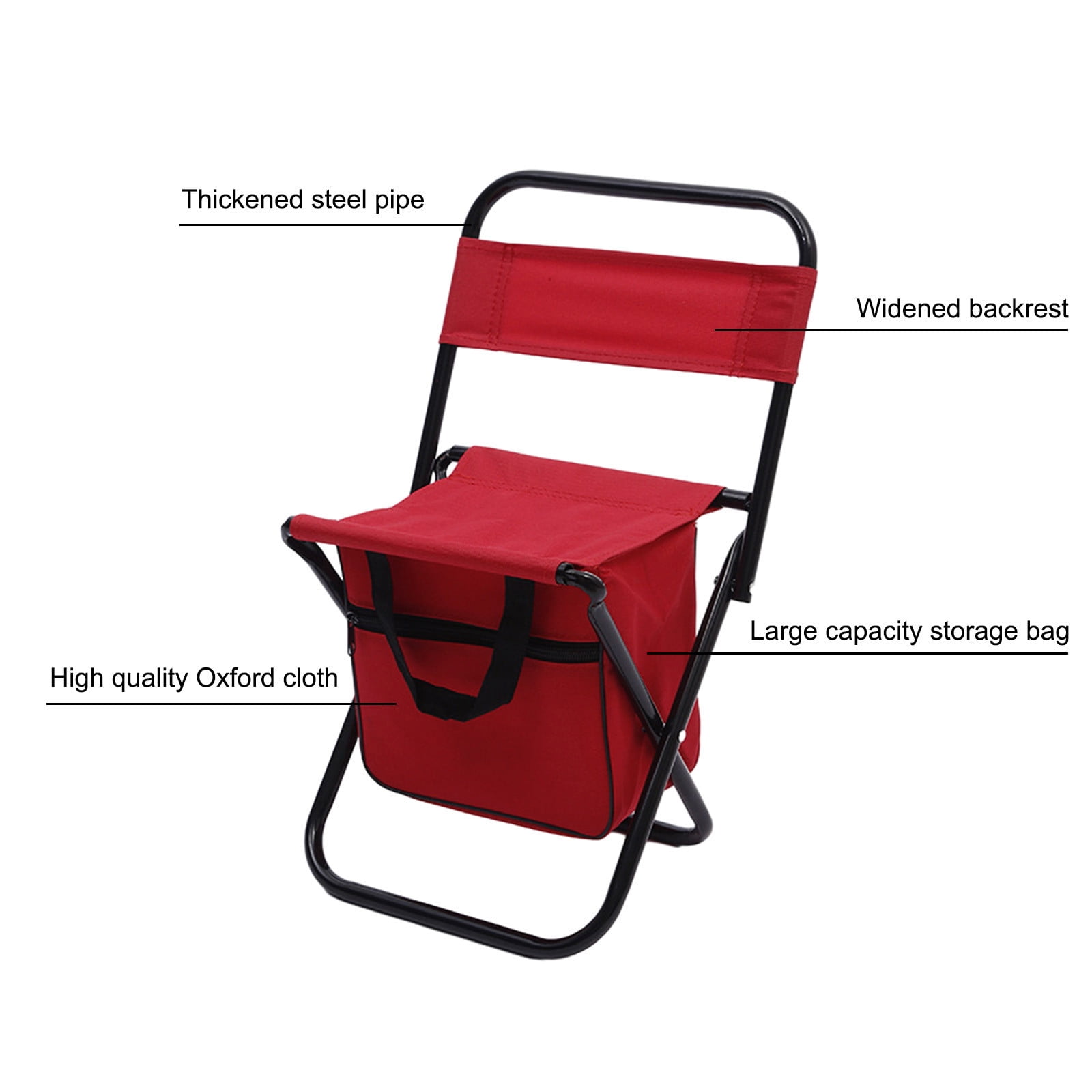 Tuphregyow Outdoor Folding Fishing Chair with Storage Bag Compact and Portable Camping Stool Backpack Chair made with Oxford Cloth for Beach, Outings, and Family Use Red - Image 7
