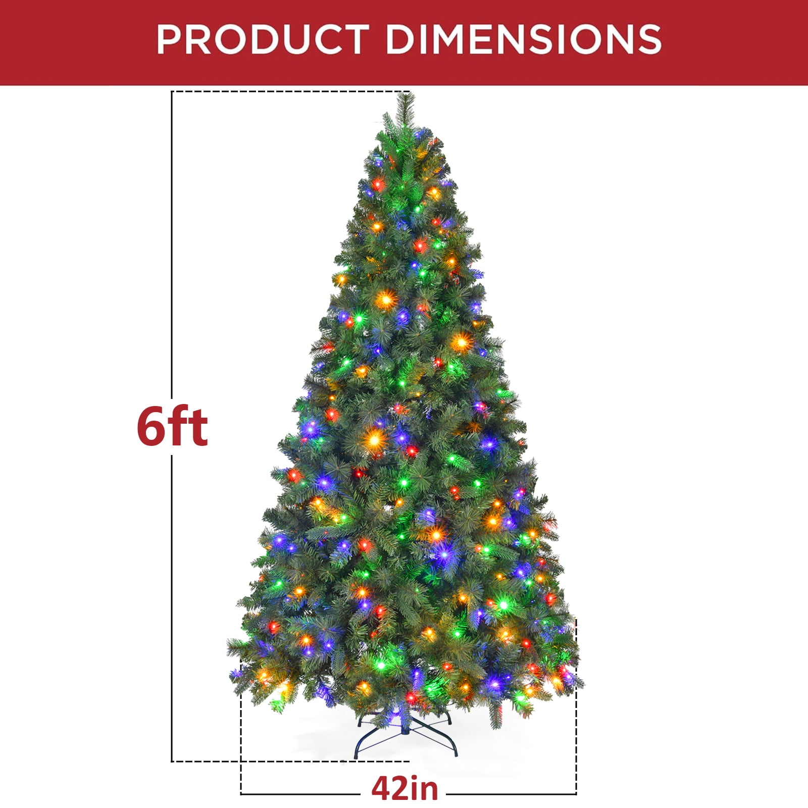 Fenbeli 6ft Pre-Lit Artificial Christmas Tree with 250 Multicolored LED Lights, 8 Sequences, Green - Image 9