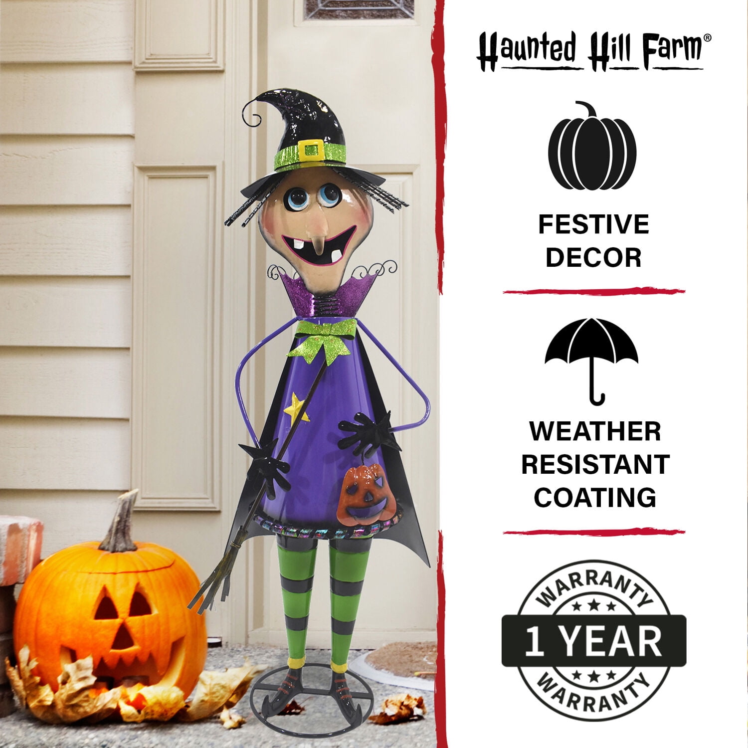 Haunted Hill Farm 42 in Iron Witch Holding a Jack-O-Lantern, Indoor/Outdoor Halloween Decoration, Festive Holiday Decor, HHMTWITCH042-0PU - Image 5
