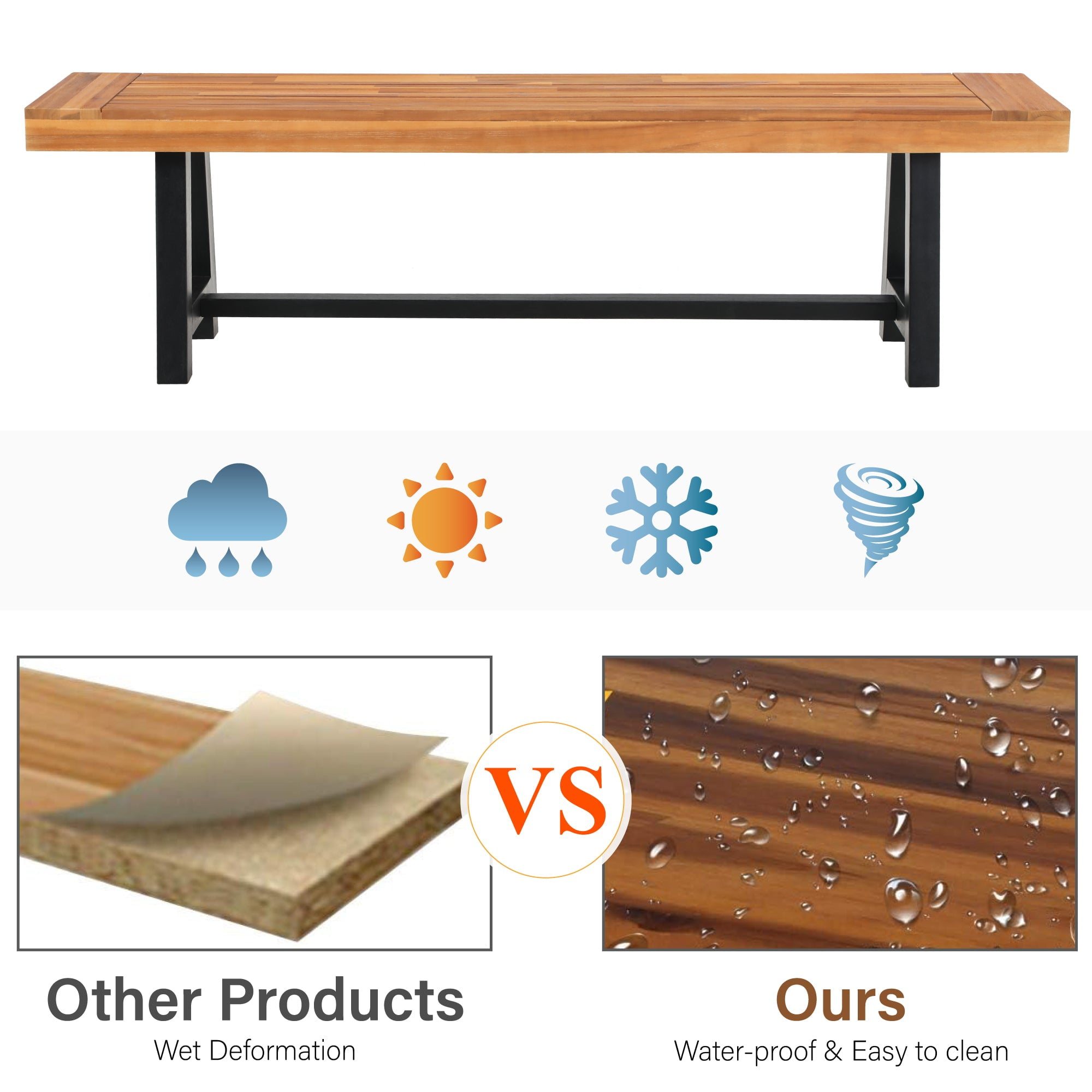 Alpha Joy 63" Outdoor Bench Acacia Wood Patio Garden Park Bench for Yard, Porch or Garden - Image 6