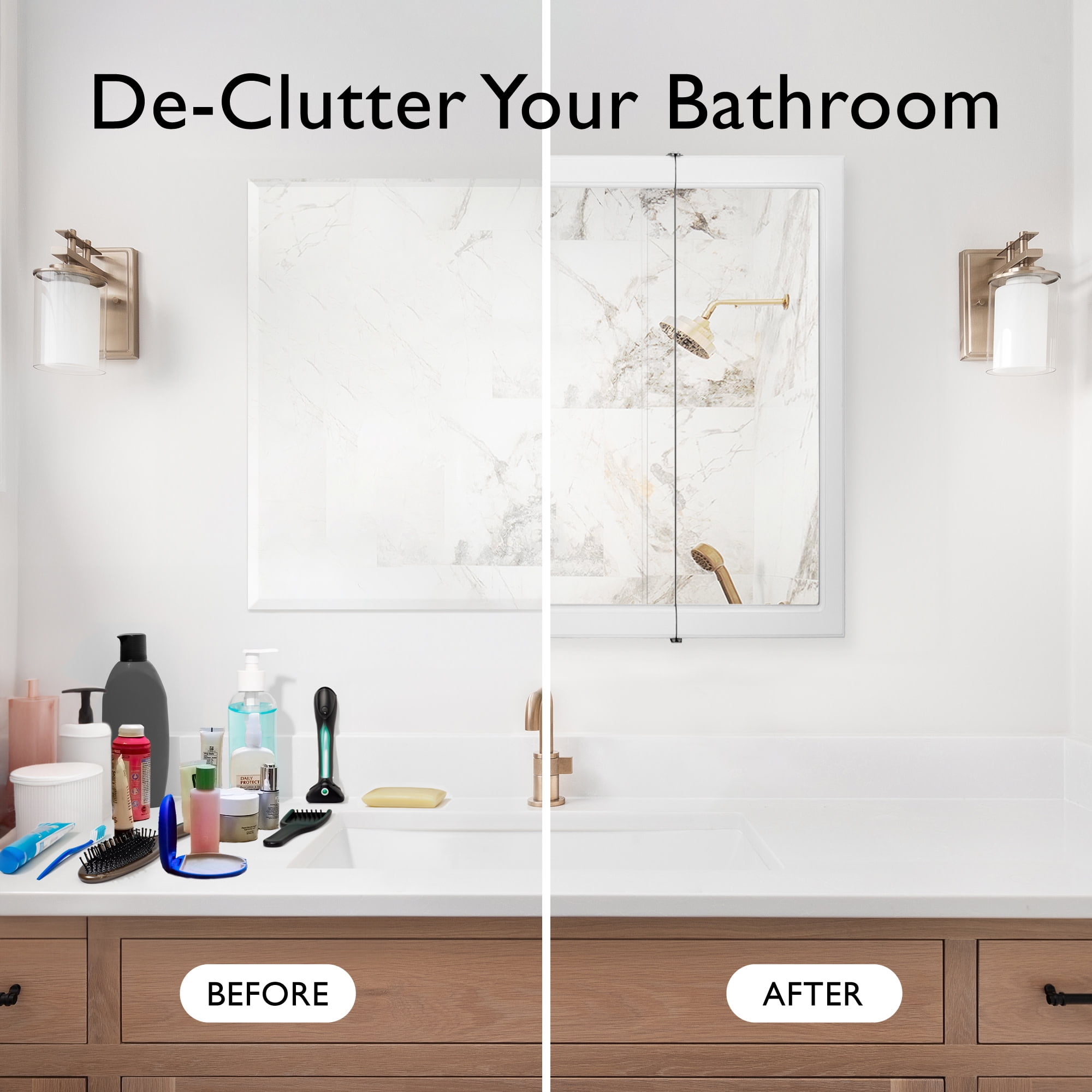 Design House 30" Wood Wall Mounted Mirrored Tri-View Bathroom Medicine Cabinet, White - Image 3